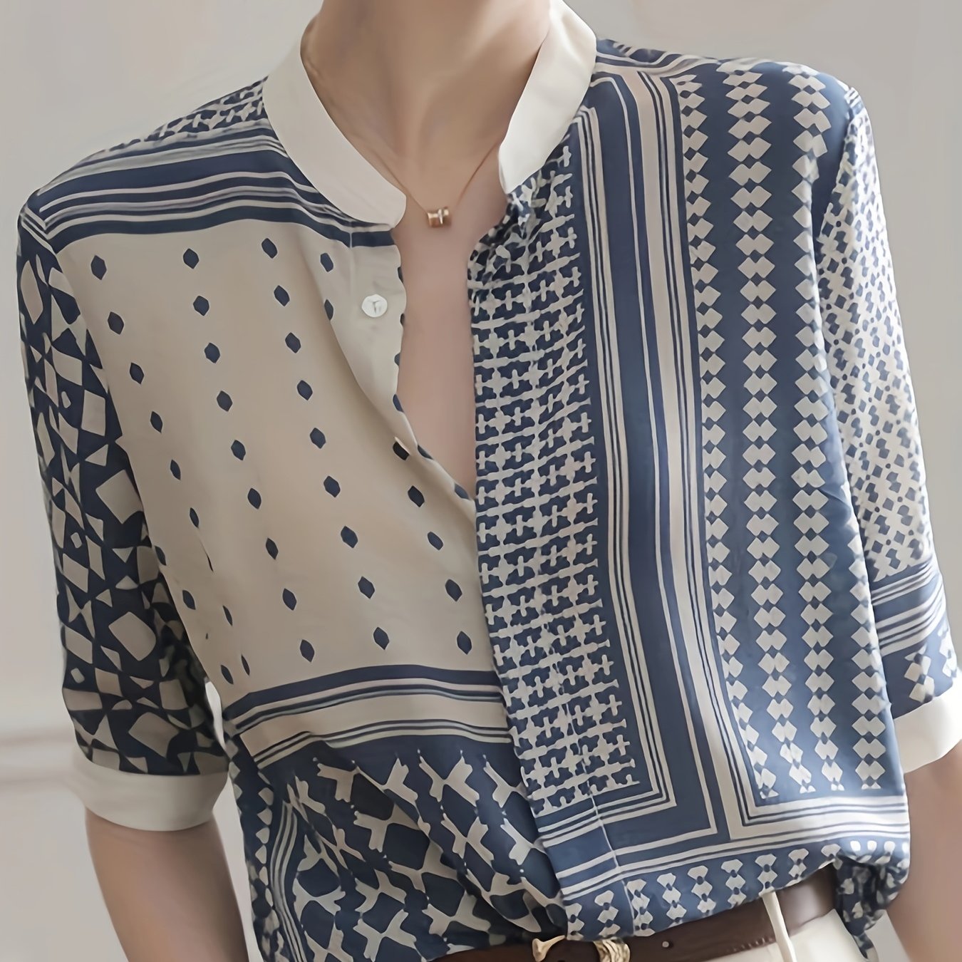 TEMU Collar Striped Print Button-up Shirt For Summer, Niannian