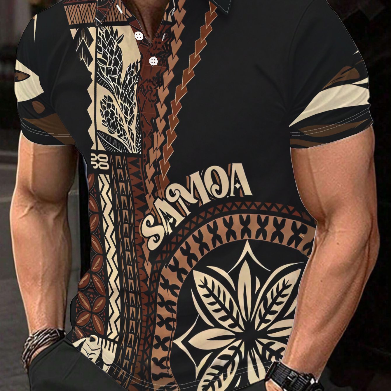 TEMU Men's Black Shirt With Samoan-style Fashion Print