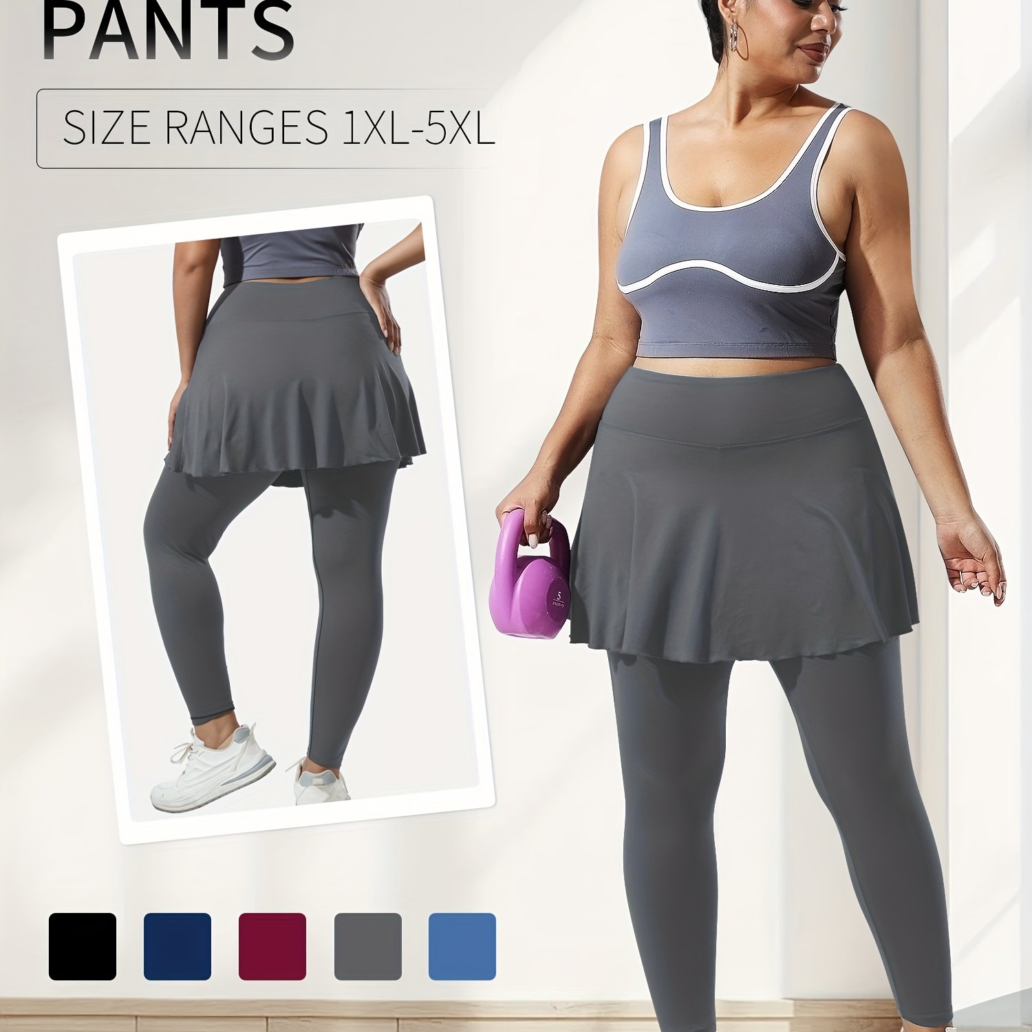 Image of Plus Size - Plus Size - Essential For Plus-size Women Featuring A High-waisted Jumpsuit With Cropped Leggings, Solid Colors, High Elasticity, Side Pockets, And Tummy Control For A Flattering Fit