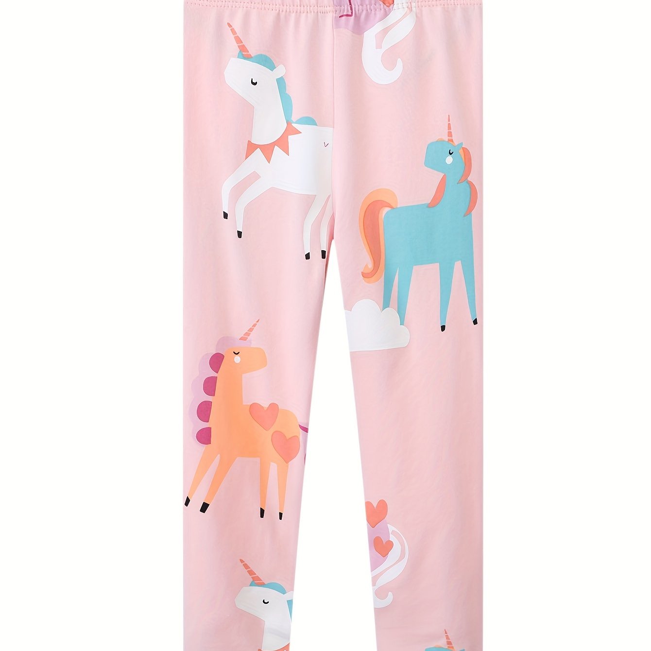 Spring And Autumn Girls' Pink Leggings, Tight-fitting Cartoon Unicorn Casual Soft Children's Pants