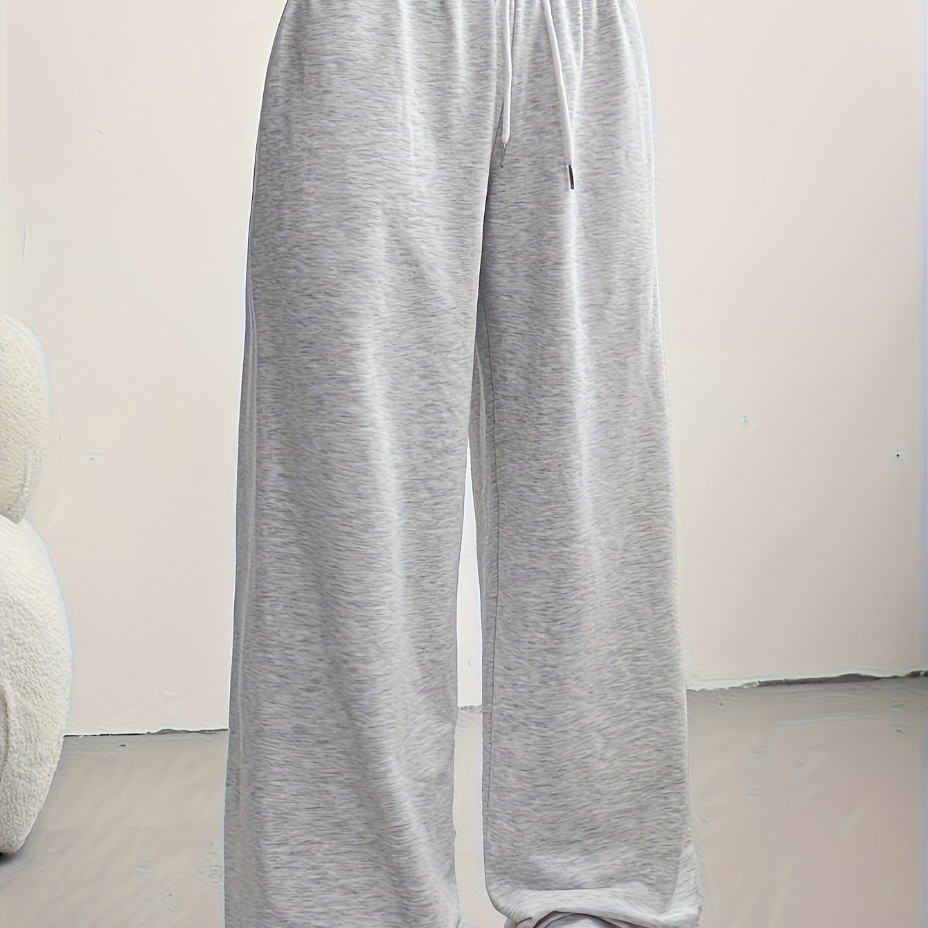 E-shop Einfarbige Weitbeinige Sport-Hosen - Elastische Taille & Kordelzug Gym Jogginghosen, Locker Sitzende Freizeithosen für Yoga, Ganzjahrestragen