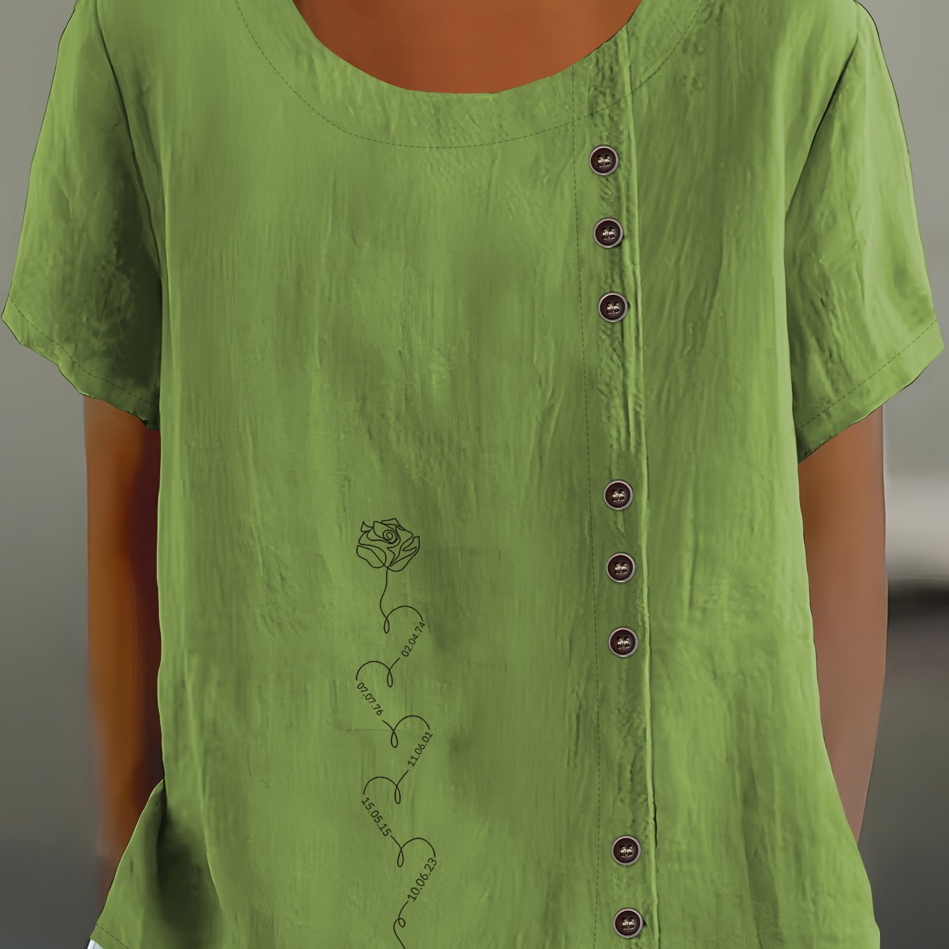 TEMU Women's Casual Comfortable Elegant Chic Printed Button Round Neck Short Sleeve Shirt
