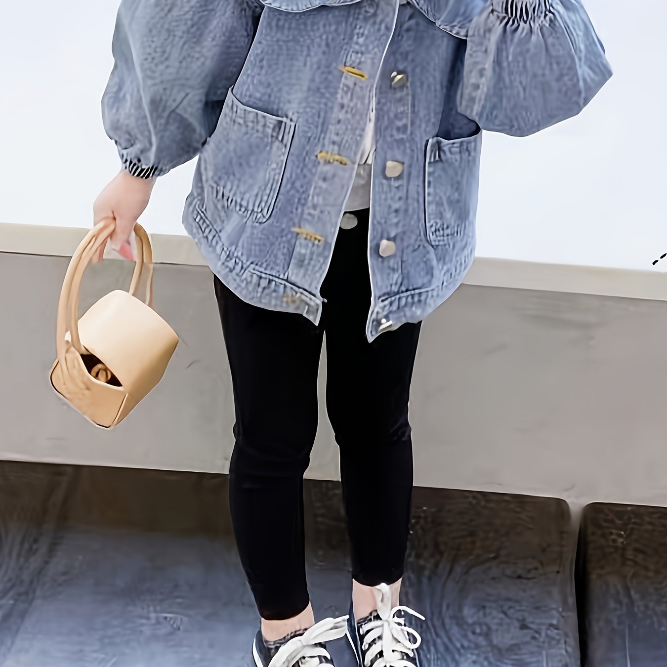 Girls' Cute Denim Jacket, Spring/autumn Korean Style Children's Doll Collar Denim Cardigan Top