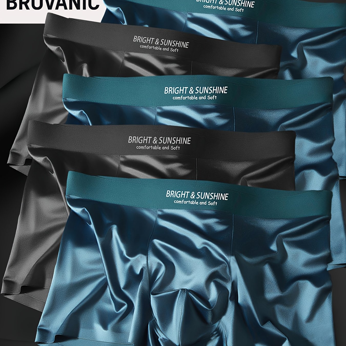 E-shop BROVANIC 5er-Pack Herren-Boxershorts, einfarbiger glatter leichter Stoff, kühle atmungsaktive Boxershorts aus Ice-Silky-Fasergewebe, trendig