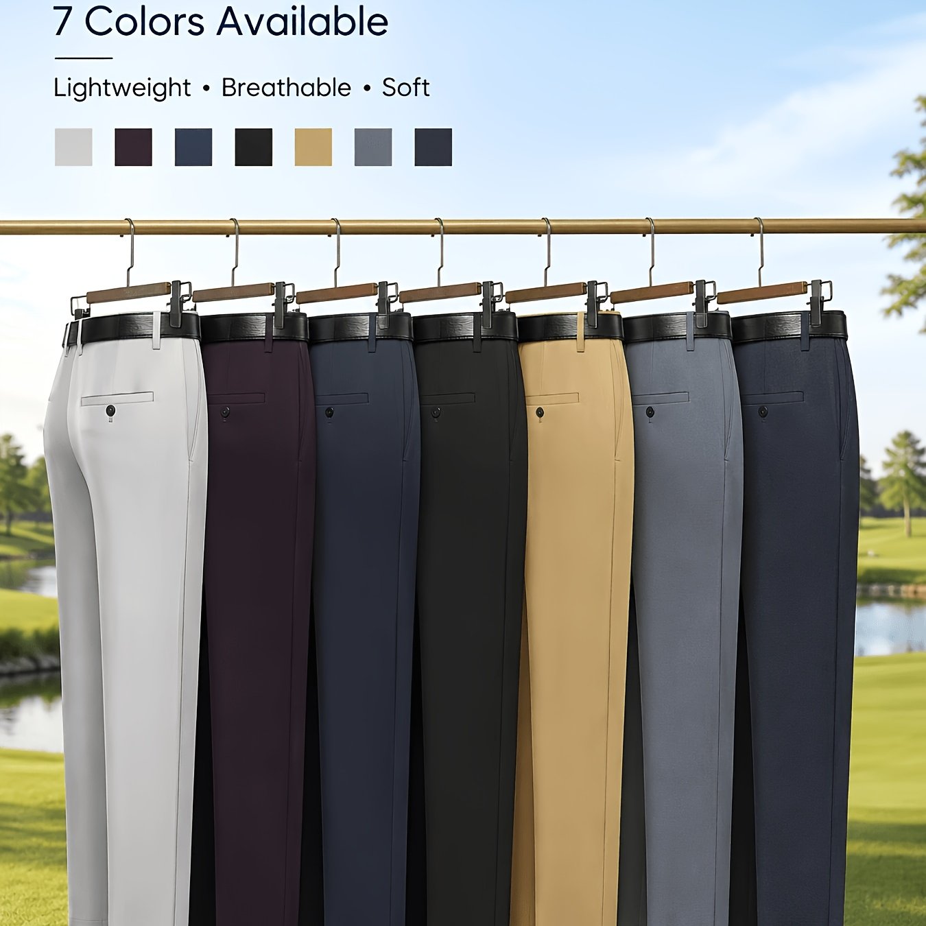 Image of [ ] Summer Cool Men's Trousers, Formal Pants, Anti-wrinkle And Non-iron, Outdoor Sports Golf Trousers, Men's Father's Day Gift (belt Not Included)