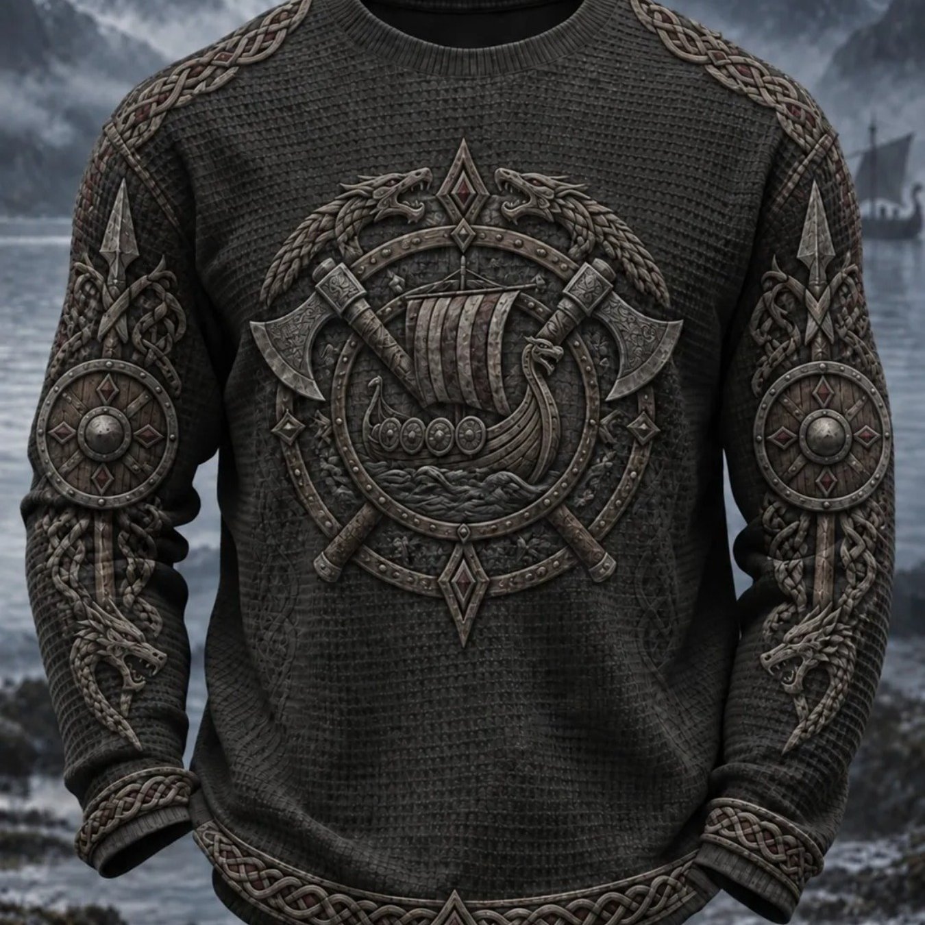 TEMU New Product Launch Men Autumn Neck Waffle Outdoor Hunting Style Fashion Versatile With Unique Sense Support Machine Washable Dark Gray Base All