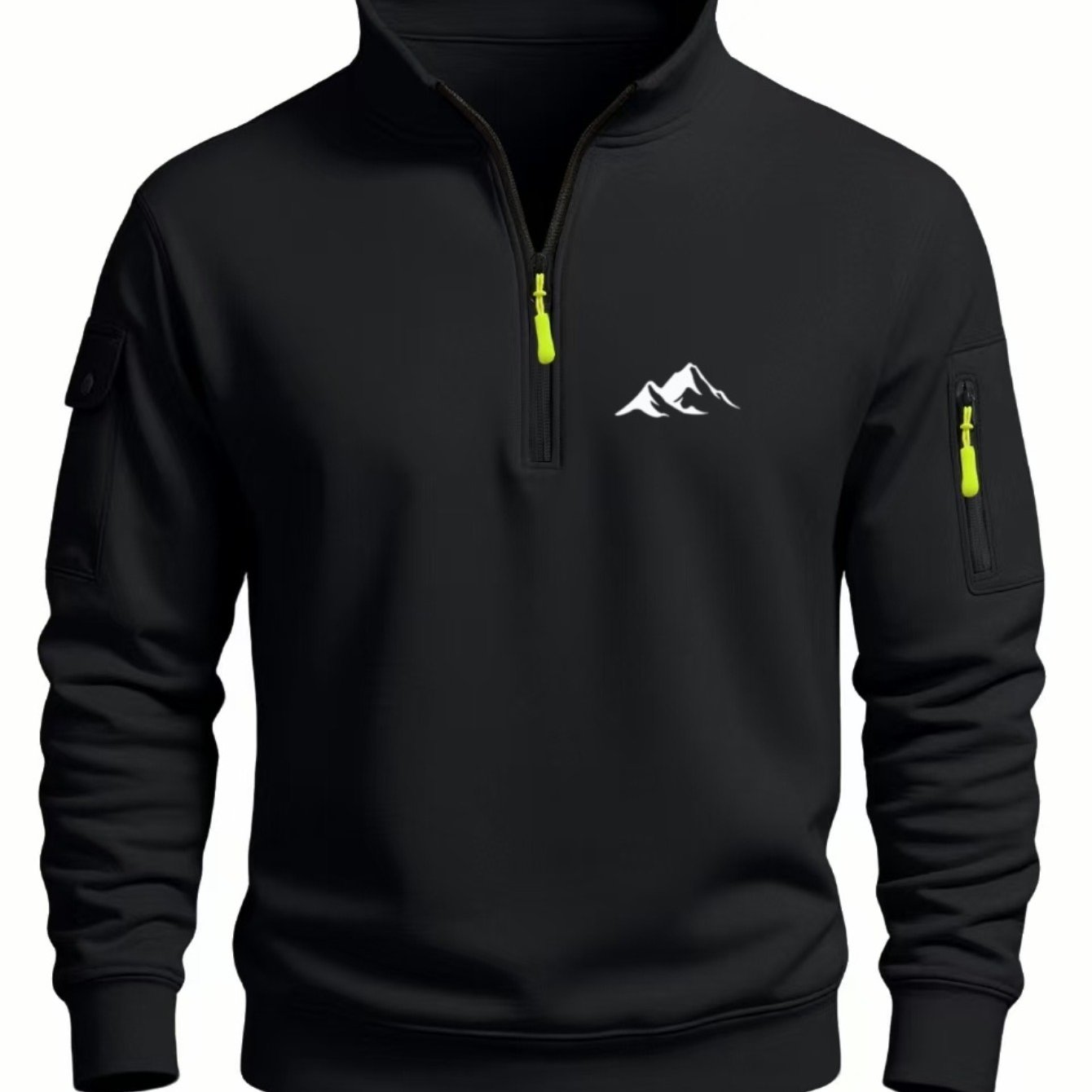 TEMU 's Half-zip Stand Collar Top, Solid Color Minimalist Long-sleeve Pullover, Arm Workwear Style Top, Men's Minimalist Half-zip Stand Collar