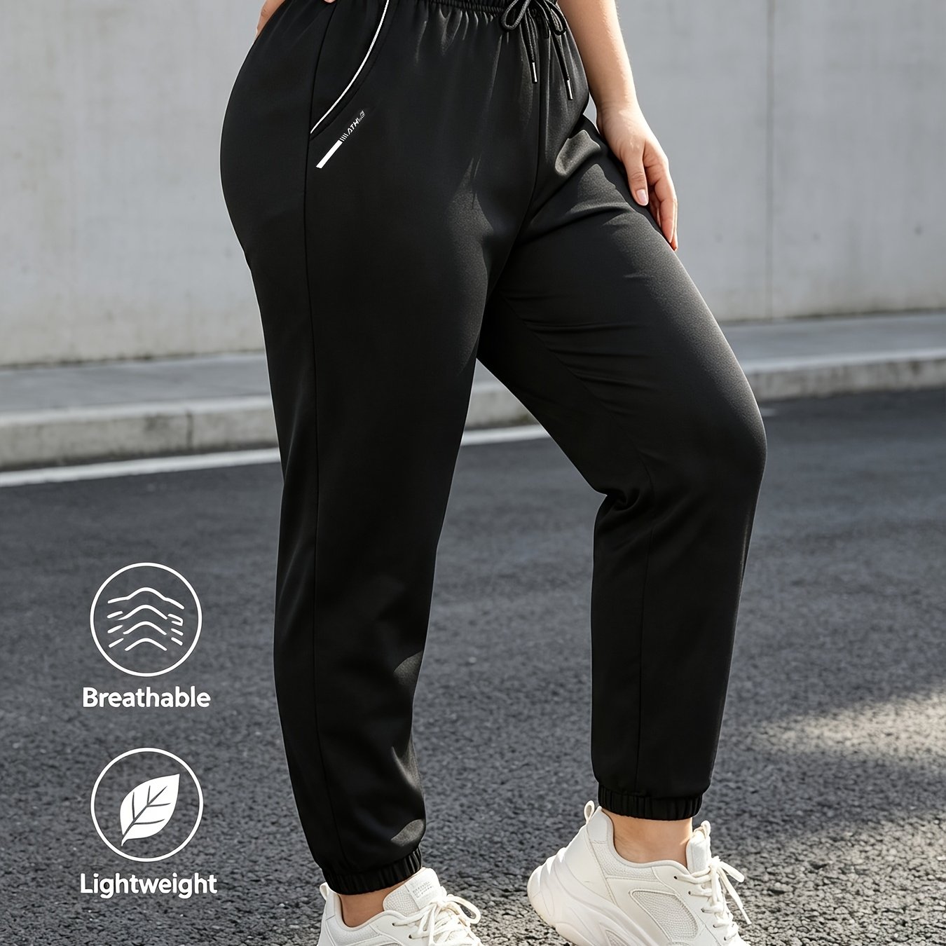 TEMU Women's Long Pants, Women's Casual Athletic Trousers, With Elastic Drawstring Waistband And Slant Pockets, Joggers, Suitable For Daily Hiking