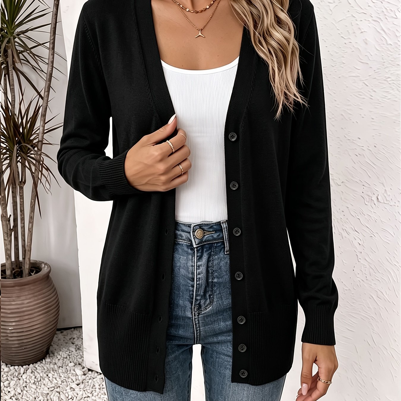 TEMU Damen Herbst Winter Neue Langarm Strickjacke, Knopfleiste, geeignet für Herbst Winter Kleidung, Freizeitkleidung, , Pendeln, Maschinenwaschbare
