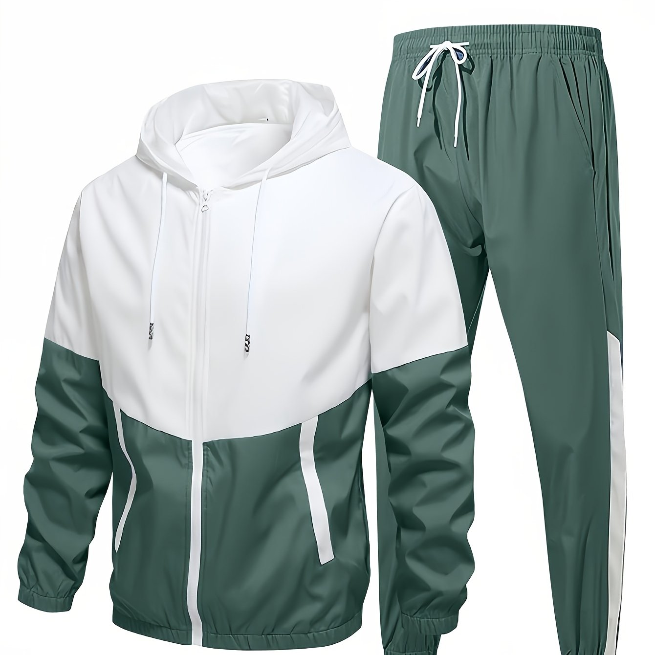 E-shop Lässiges Herren Sportanzug Set - Multicolor Block Kapuzenjacke und Hose, Polyesterfaser, Maschinenwaschbar, Ganzjahres, Sport Hose, 2-teilig,