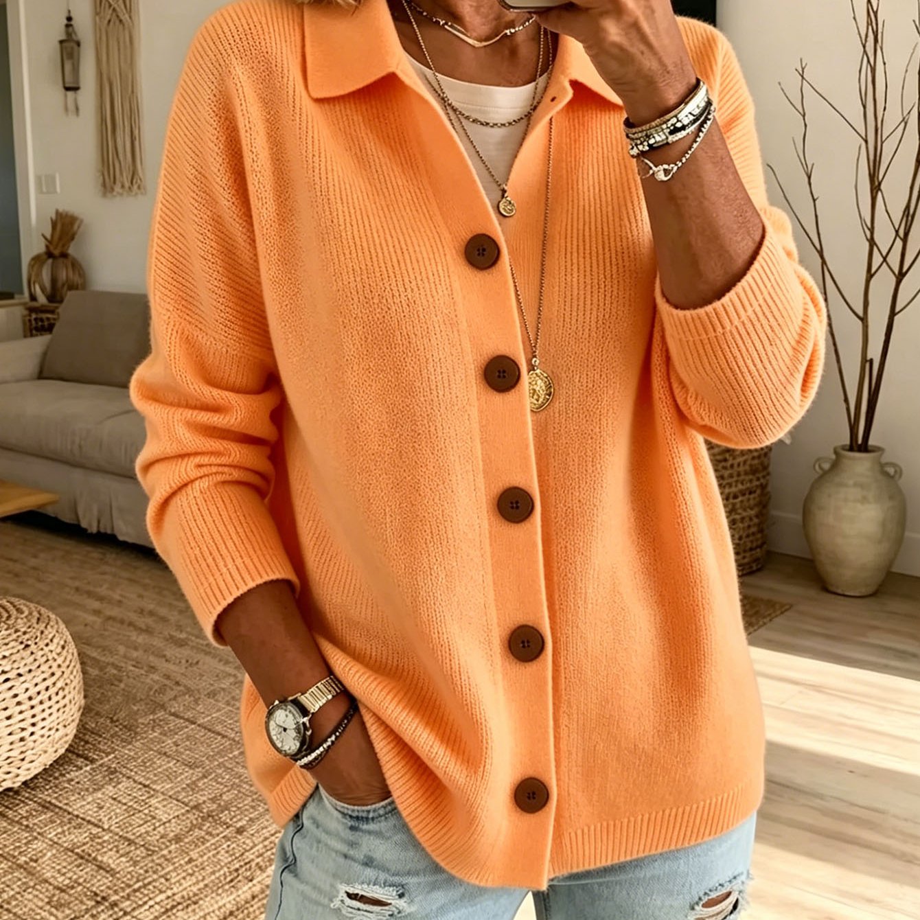 TEMU Cardigan Button Up Women's Sweater Autumn And Winter New Item Solid Color Casual Outdoor Sports Women's Clothing