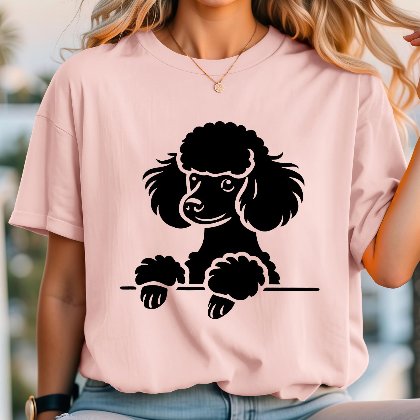 TEMU Women's Plus Size Poodle Print T-shirt - Short Sleeve Round Neck Blouse-compatible Top Suitable For Commuting, Vacation & Daily Wear, Spring