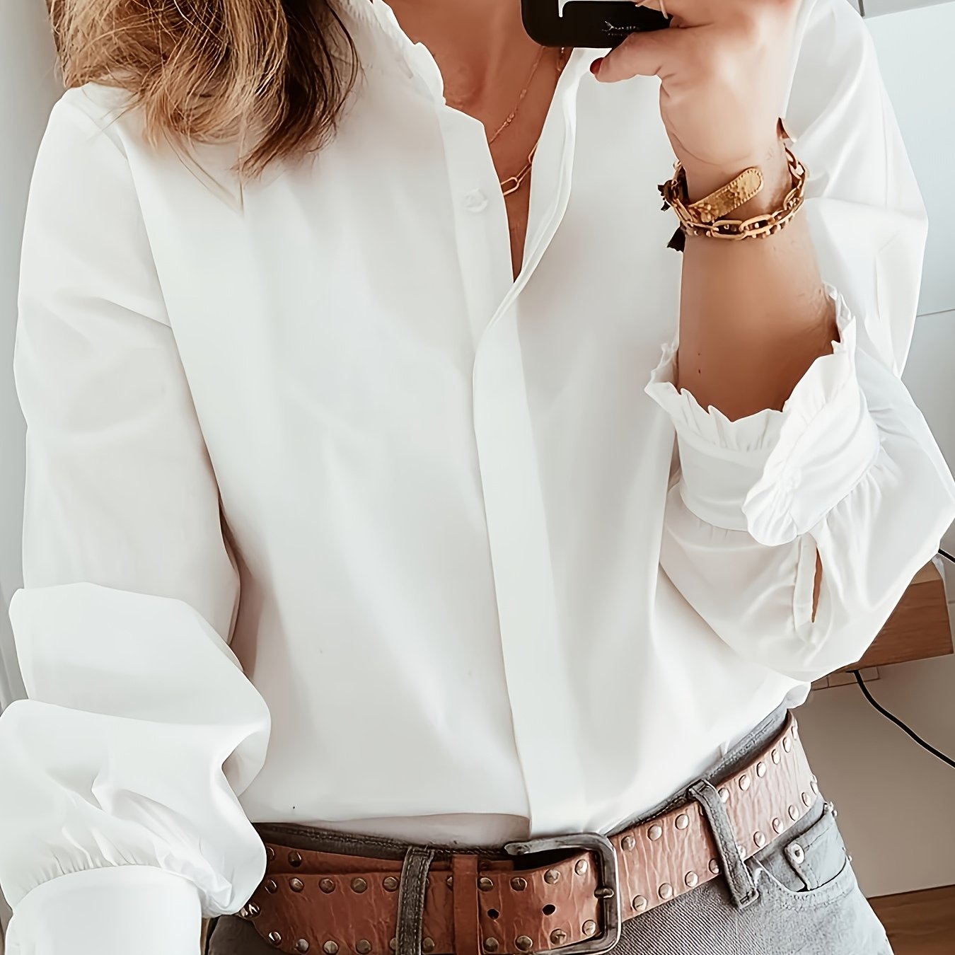 TEMU Chemise Élégante pour Femme - Haut Uni Tendance