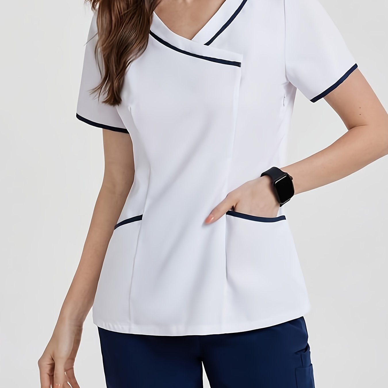 TEMU Color-block Short Sleeve Top, Women's Professional T-shirt, Casual Comfortable Top