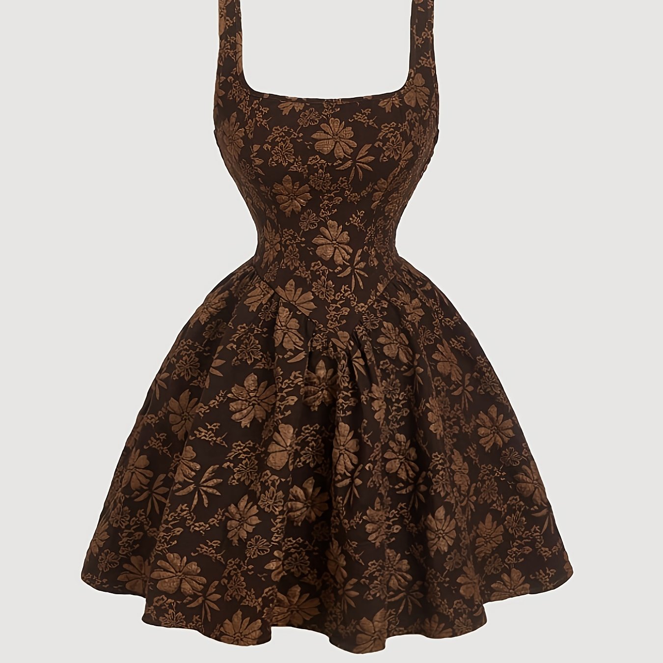 TEMU Vintage Floral Neck Dress, Printed Slim-fit Dress, Suitable For Dates, Casual Gatherings, Travel Vacations, Fashionable And Elegant, Sweet And