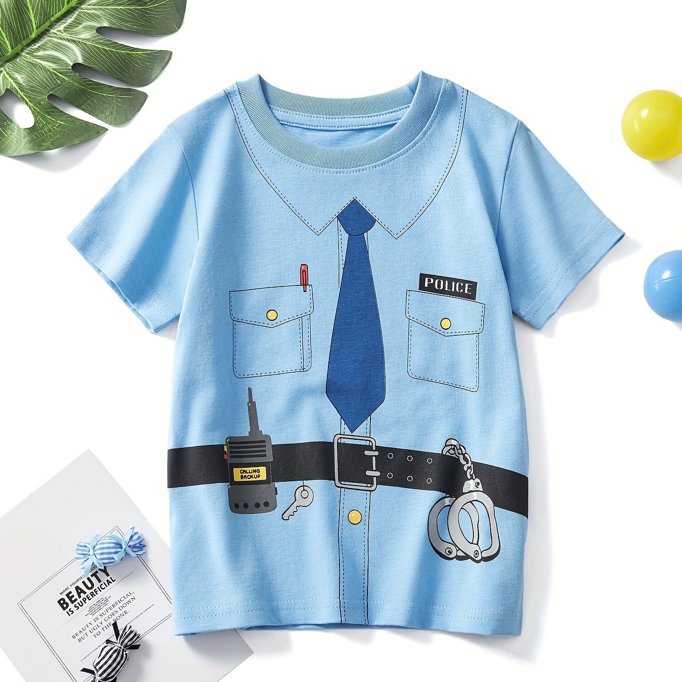 Summer Short Sleeve T-shirt Top, Cartoon Uniform Print Pattern, Summer Breathable Trendy Style