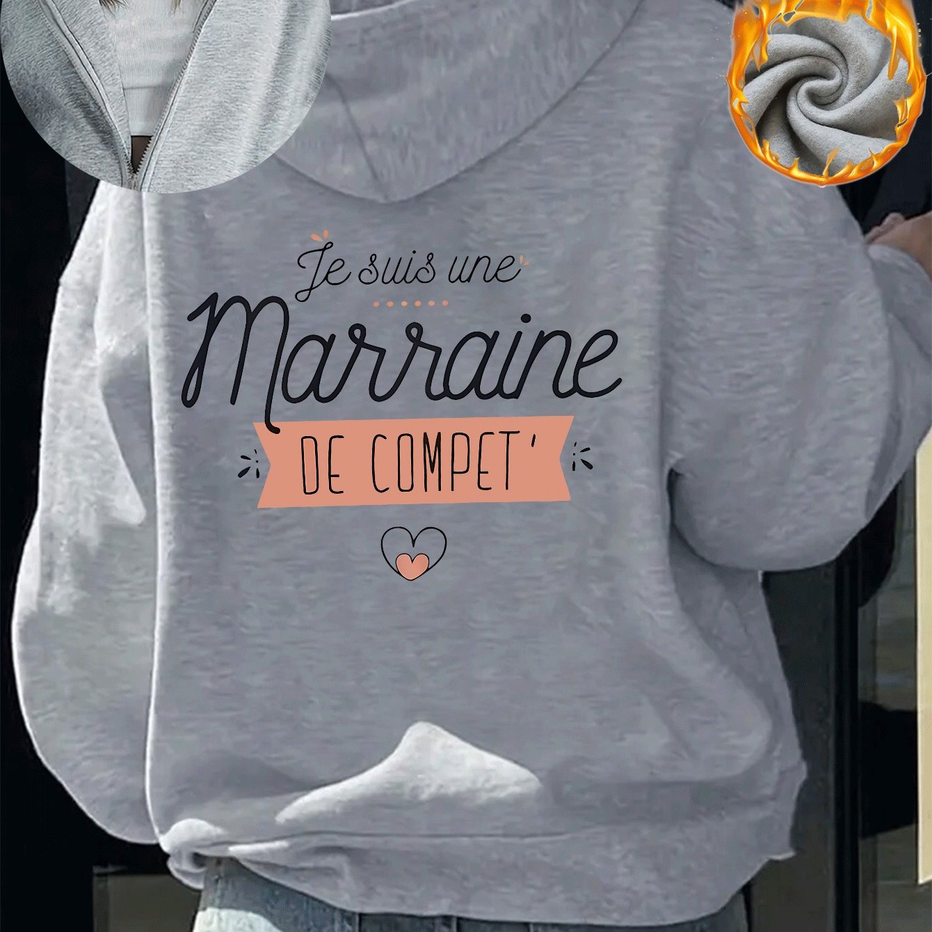 TEMU Manuscrit de la Marraine de la - Veste à Capuche Décontractée et Sportive pour Femme, Fermeture Éclair, Impression sur le Dos