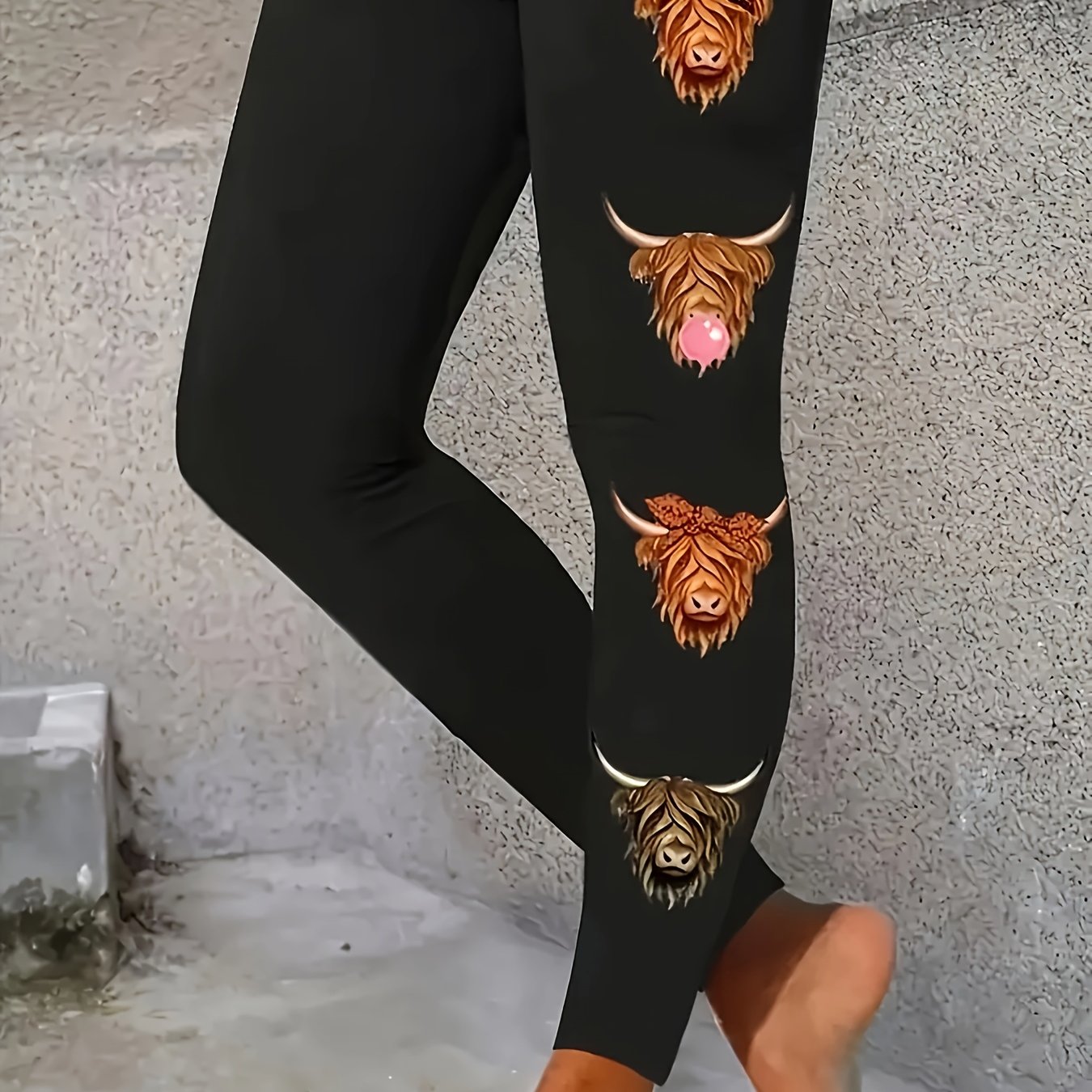 TEMU Plus Size - Fashion Printed Plus Size Women's Leggings Trendy High-waist Tight Pants Premium Patterned Trousers