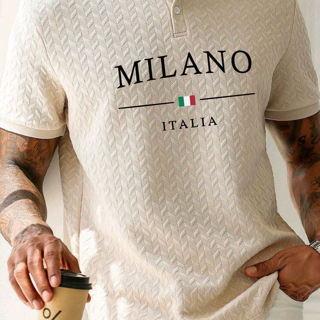 Image of Men's Fashion Shirt With -inspired Print, Featuring Short Sleeves And Stretch, Summer Sports And Casual .