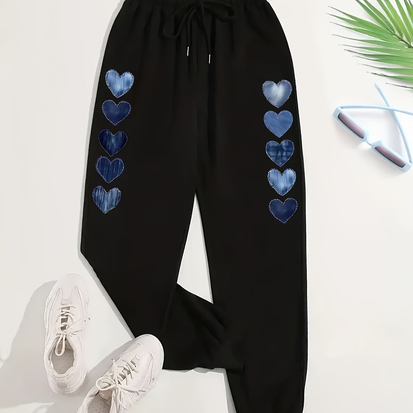 TEMU 2025 Autumn New Arrival, Blue Heart Pattern Women's Sports Pants