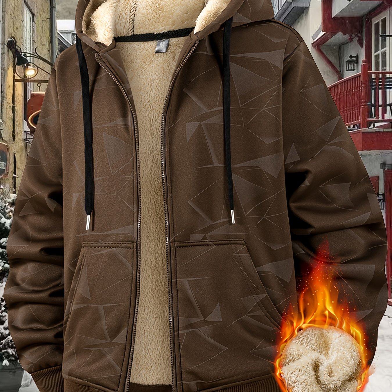 TEMU European And Men's Hooded Fleece Thickened Coat, Gradient Color Plus Size Jacket, Classic Retro Style, Autumn And Winter New Fleece Thickened