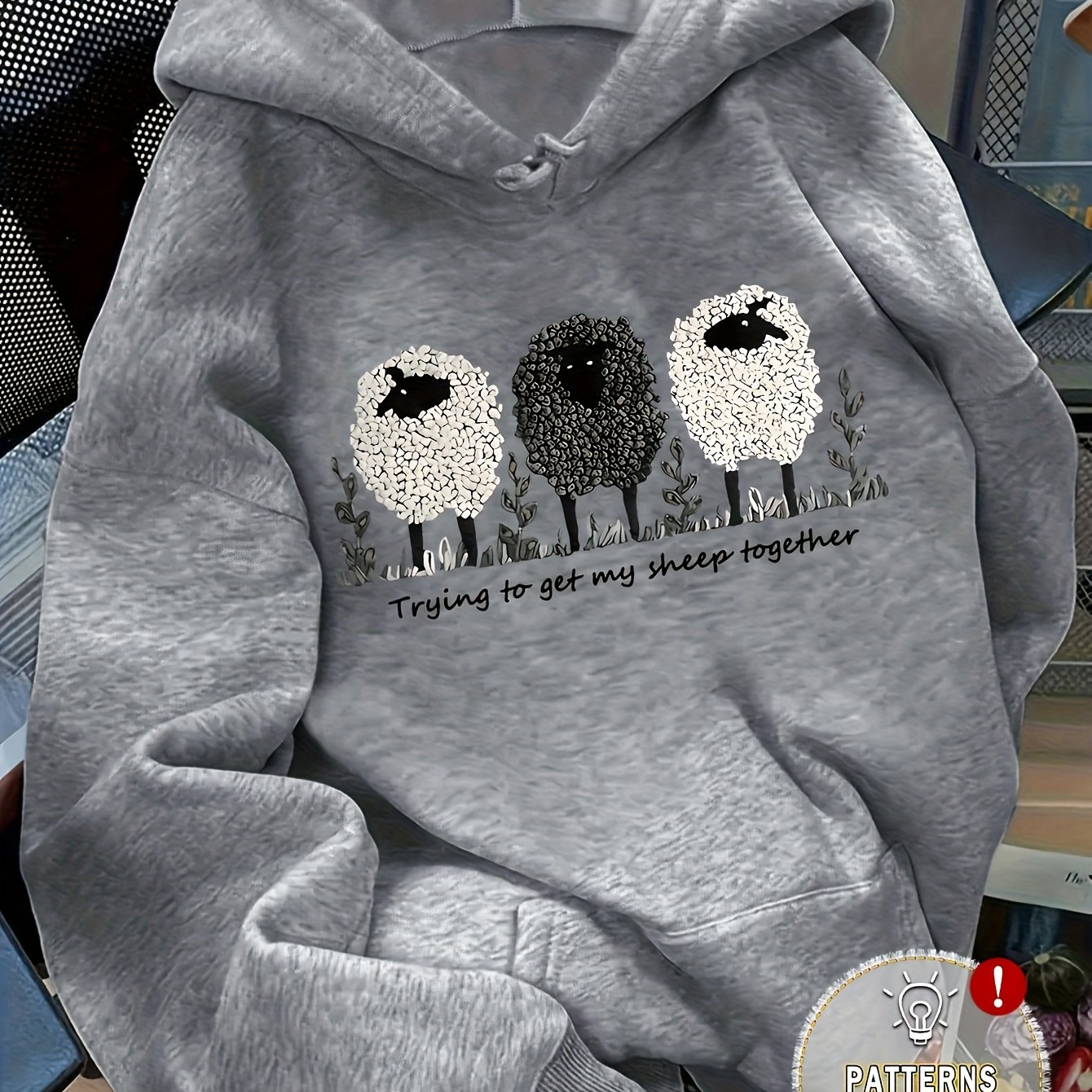 TEMU Women's Casual Round Neck Sweatshirt - Cartoon Creative Sheep Pattern Print, Regular Version Round Neck Sweatshirt, Suitable For Autumn And