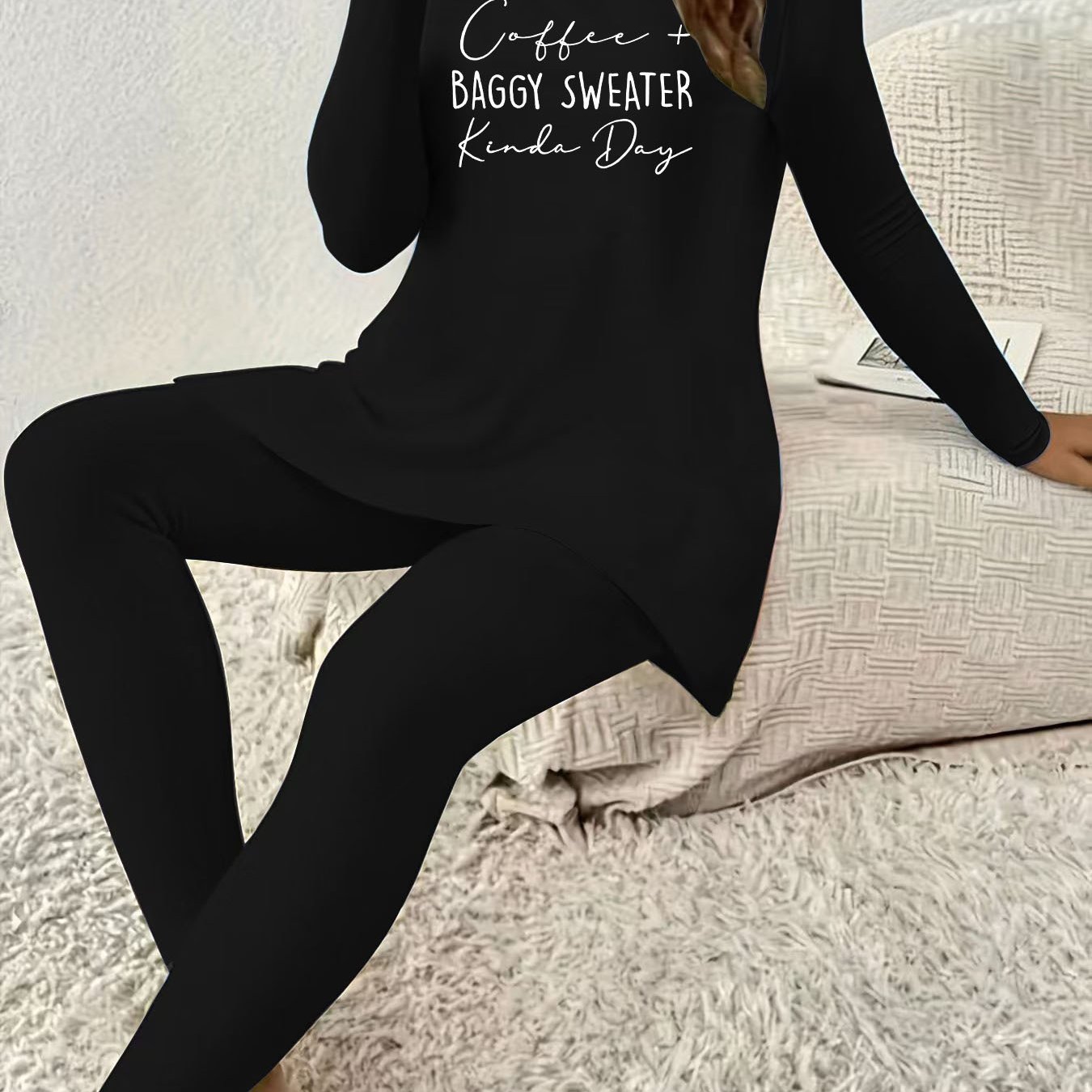 TEMU Plus Size - Plus Size - A Two-piece Set For Women Featuring Long-sleeved Pants Designed For Autumn And Winter, In A Coffee Color With A Baggy