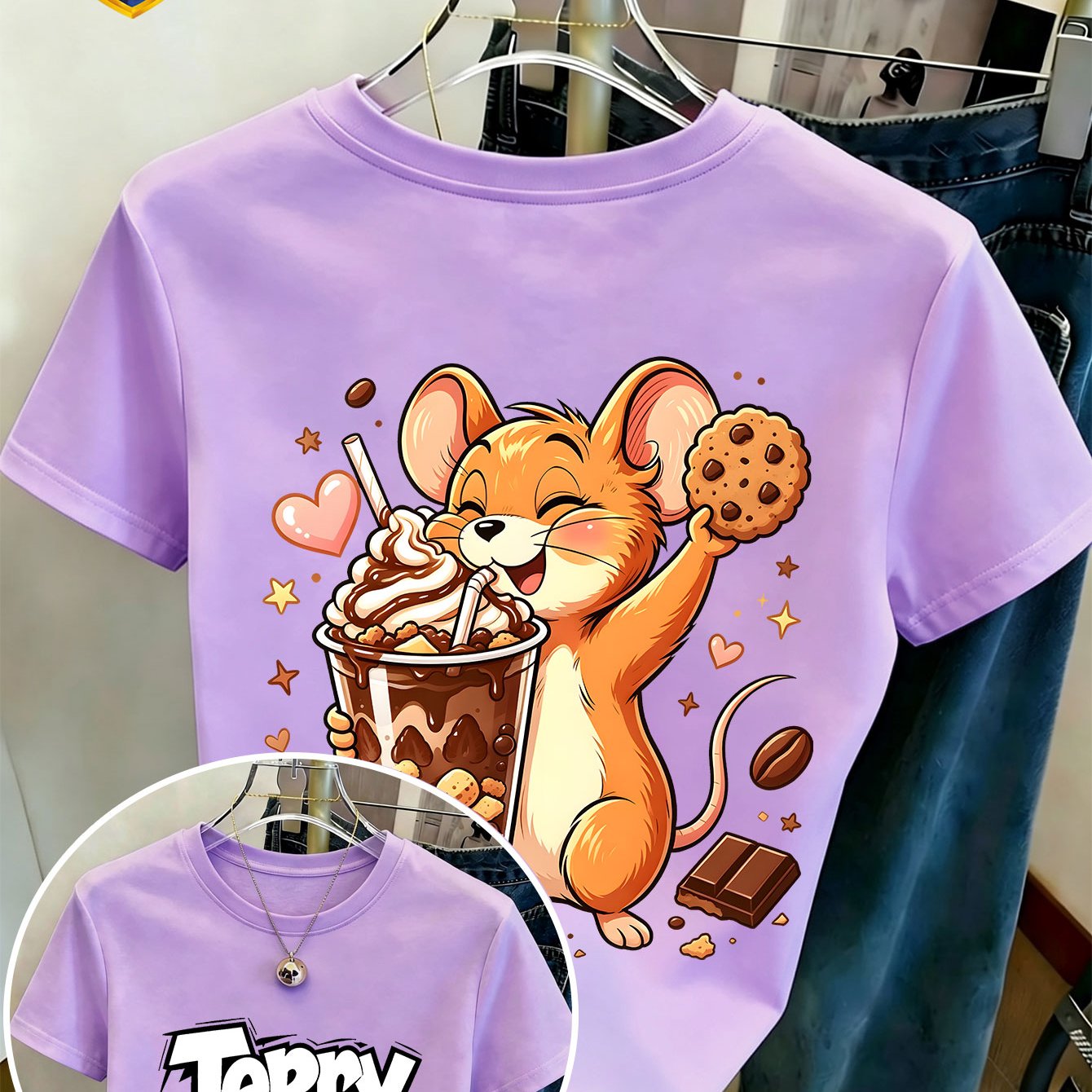 TEMU Officially Licensed By Warner. Women's Casual Round-neck T-shirt With Short Sleeves Suitable For . Features Cartoon Print. Soft And Comfortable