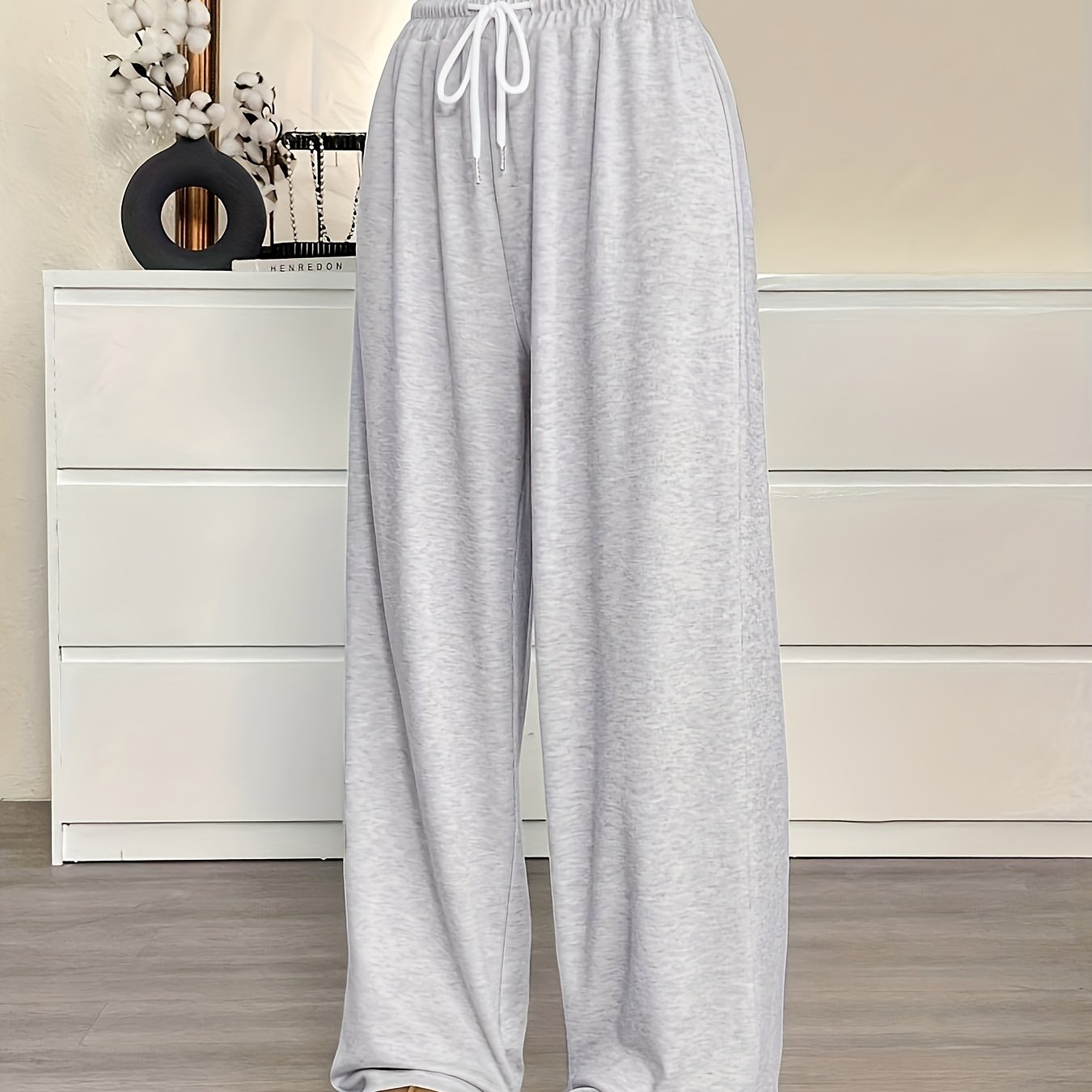 TEMU Women's Athletic Drawstring Waist Loose-fit Sweatpants - Elastic Wide- Gym Pants Suitable For Sports, Business Casual, Teacher Outfits,