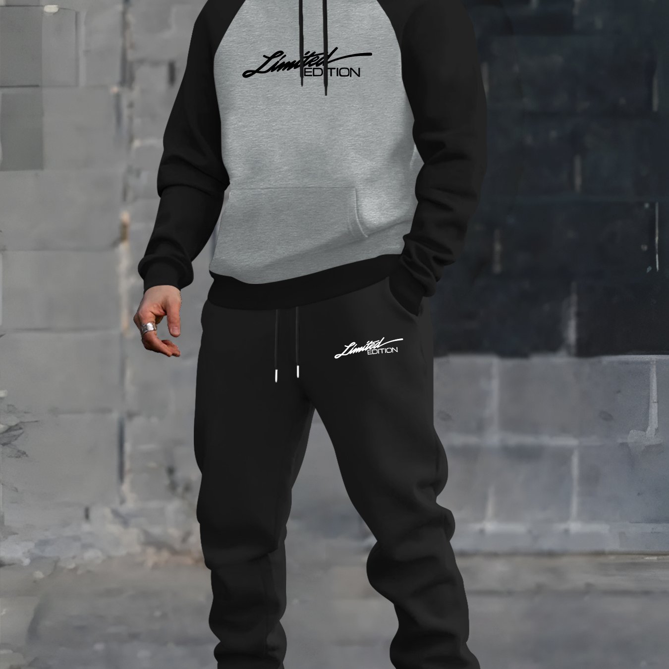 TEMU Easy Element Men's Casual Athletic Off-shoulder Hoodie 2pcs Set, Thickened Casual Versatile Trendy Hooded Sweatshirt Outfit