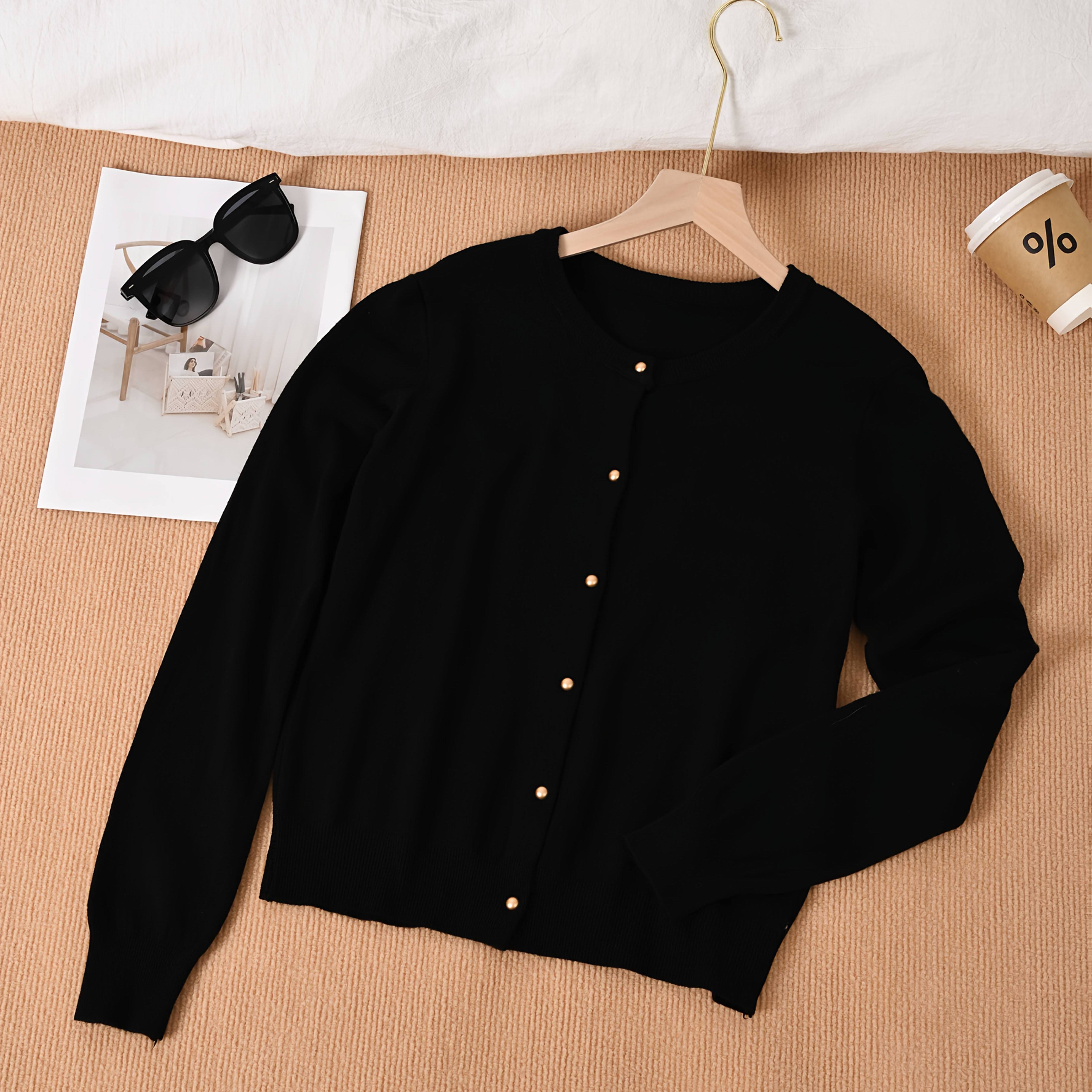 TEMU Soft And Smooth Round Neck Long Sleeve Cardigan For Women, Summer 2025 New Style, Casual Loose Fit Single-breasted Minimalist Sweater, Multiple