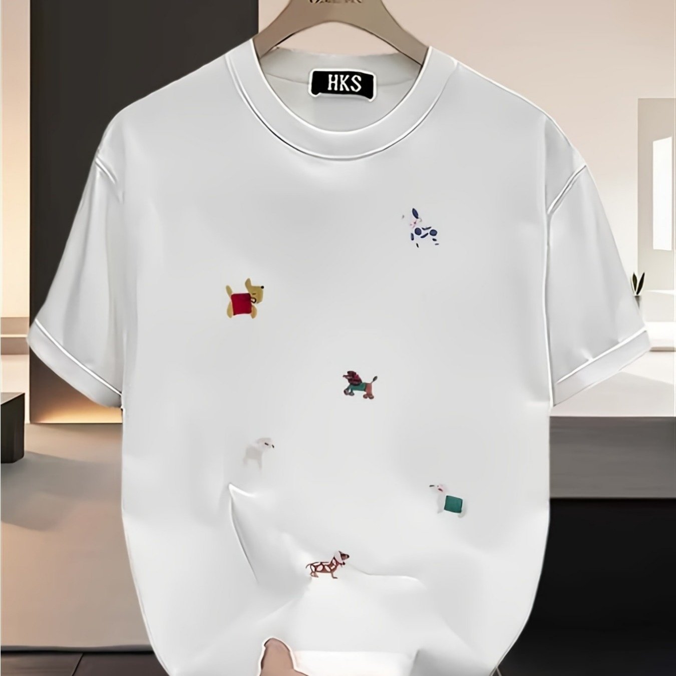 Image of Men's Heavyweight Oversized T-shirt Suitable For Teens & Young Adults - Retro & -ko Dog Print , Large Size Round Neck Short Sleeve Casual Shirt, Machine Washable Fit Apparel For Adults, Plus Size
