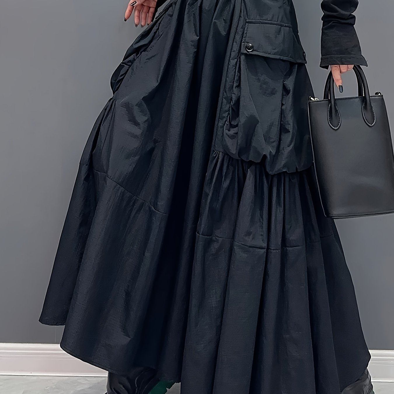 E-shop Dunkler Vintage-Stil Rock mit großen Patchwork-Details, Sommer-Mode Damenbekleidung