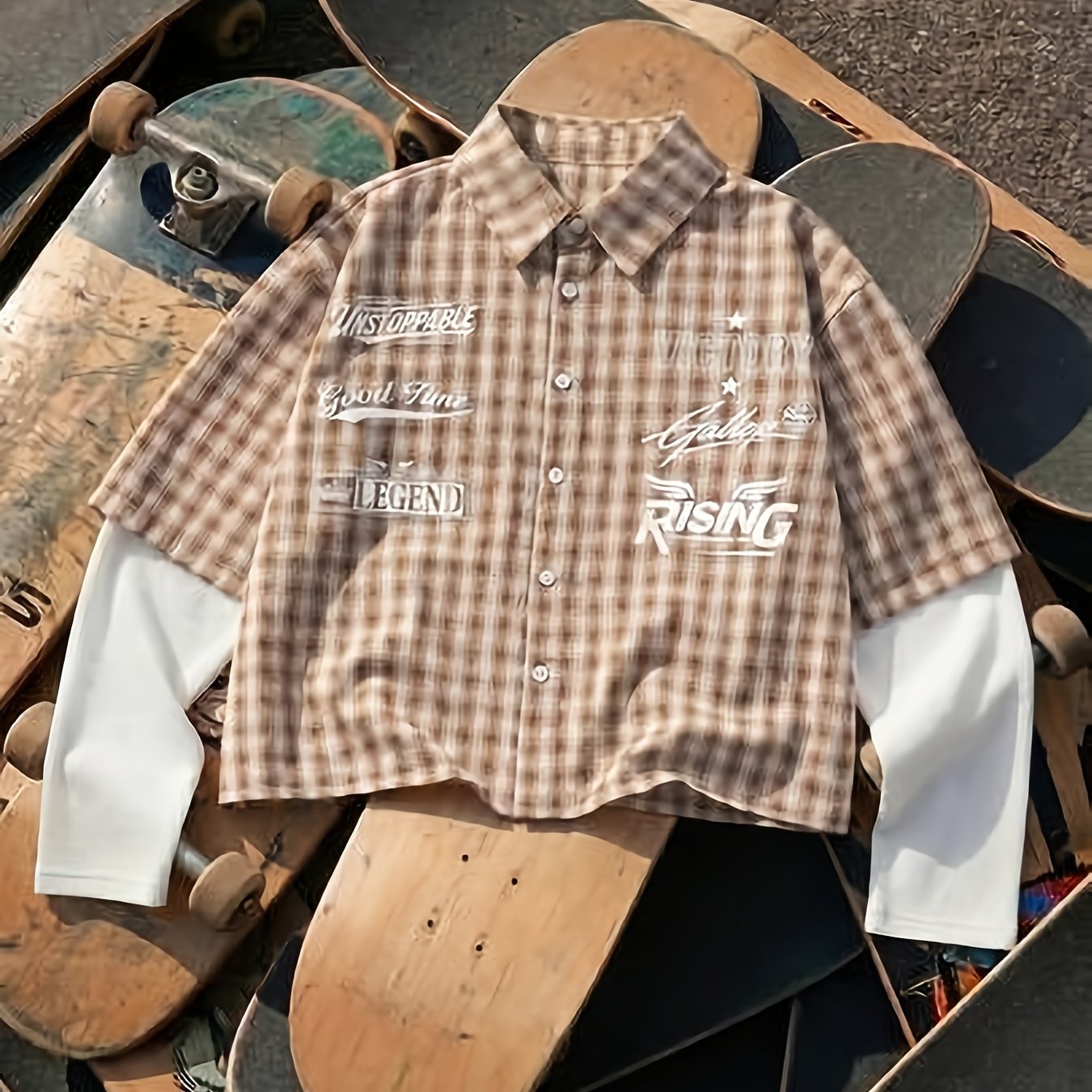 TEMU Camicia da vintage a maniche lunghe a quadri, look 2 in 1 patchwork a d'ape a quadri, cardigan top a maniche lunghe con stampa multi-