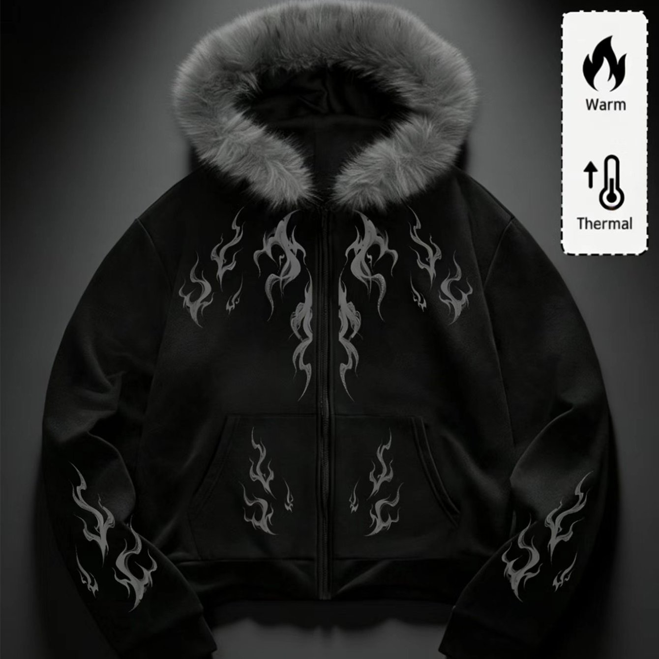 TEMU European And Style Hooded Jacket, Popular Trendy Y2 Zipper With Flame Shape, Winter Clothes For Men, Autumn Essentials