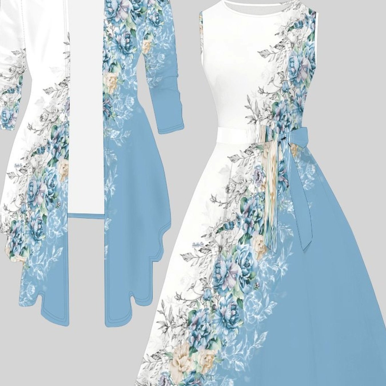 Plus Size, Plus-size Women's 2pcs Set, Including Long-sleeve Coat And Waist-tied Cami Dress. Features Trendy Prints. It Can Reshape And Is Ideal For Daily Commutes And Gatherings.