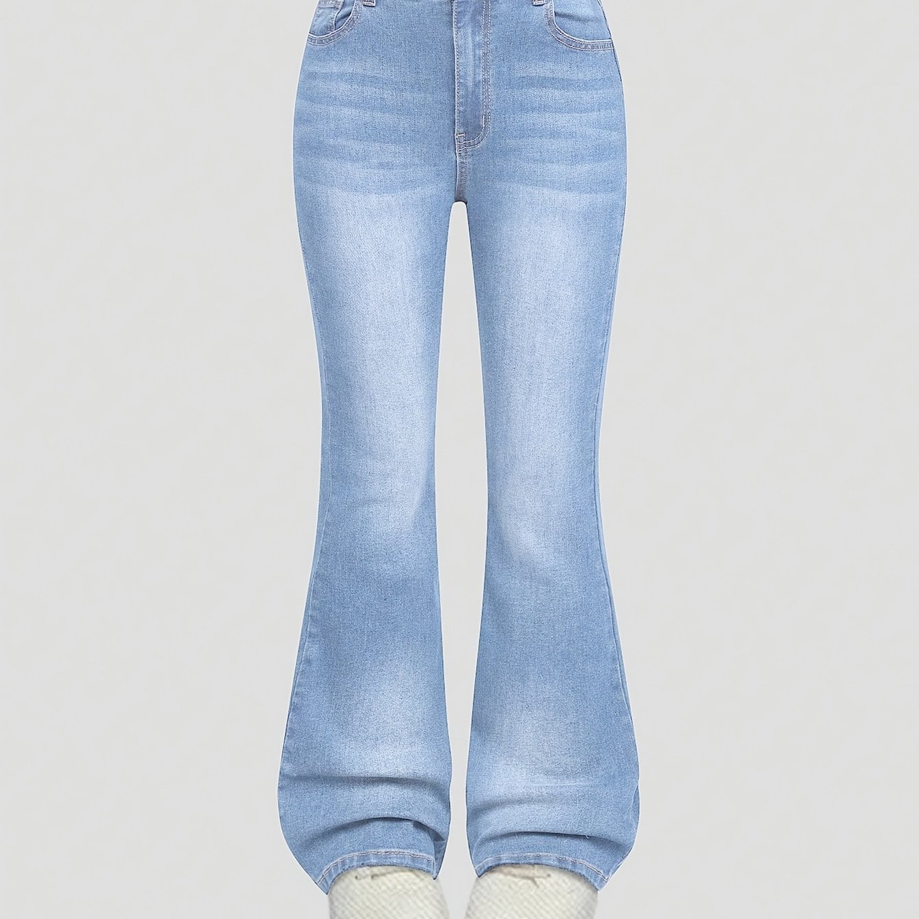 Image of Fashionable Versatile Popular Heavy Wash Flare Elastic Jeans For Teenagers, School, Campus, College Summer Holiday, For Teenager