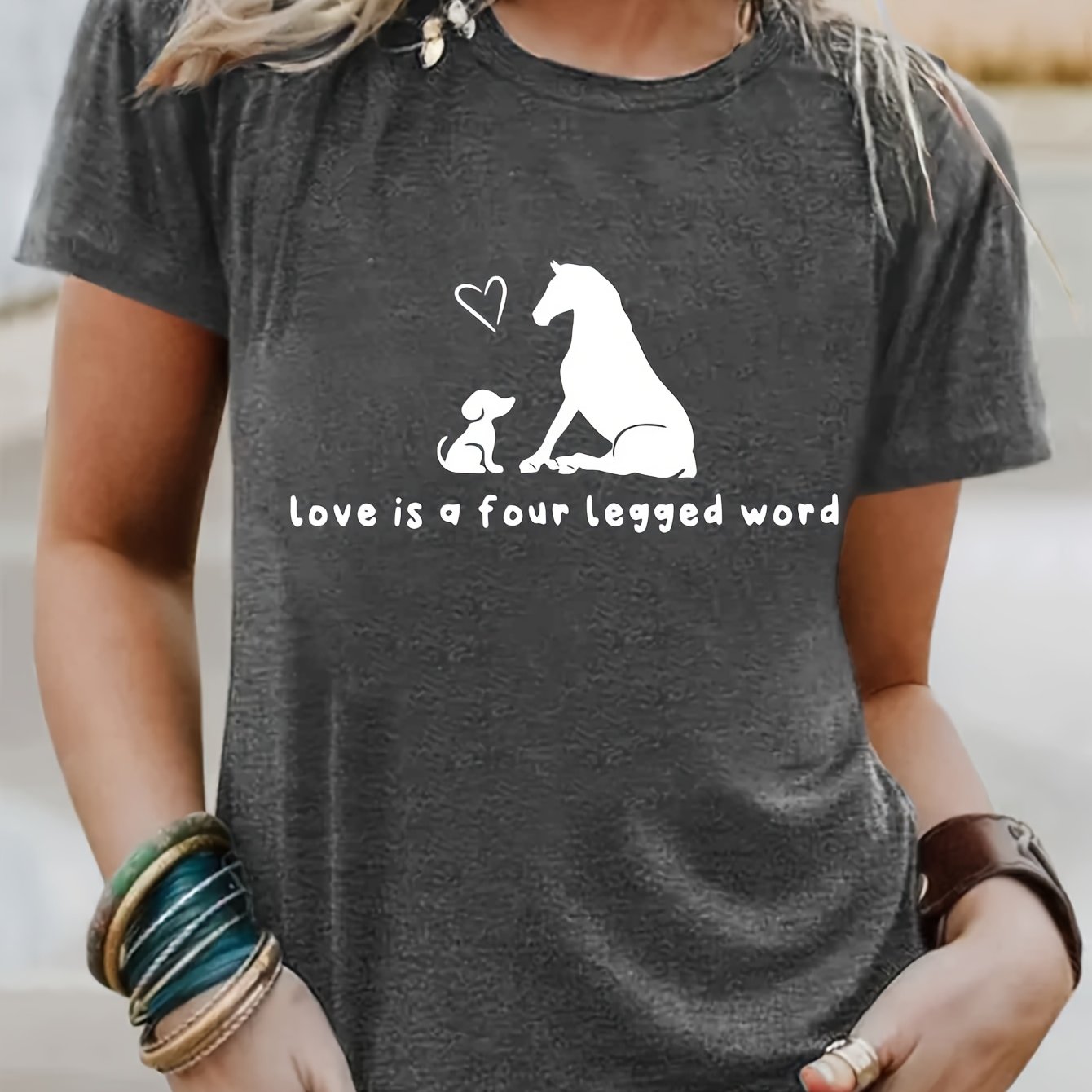 TEMU Graphic Print T-shirt, Short Sleeve Crew Neck Casual Top For Summer & Spring, Women's Clothing