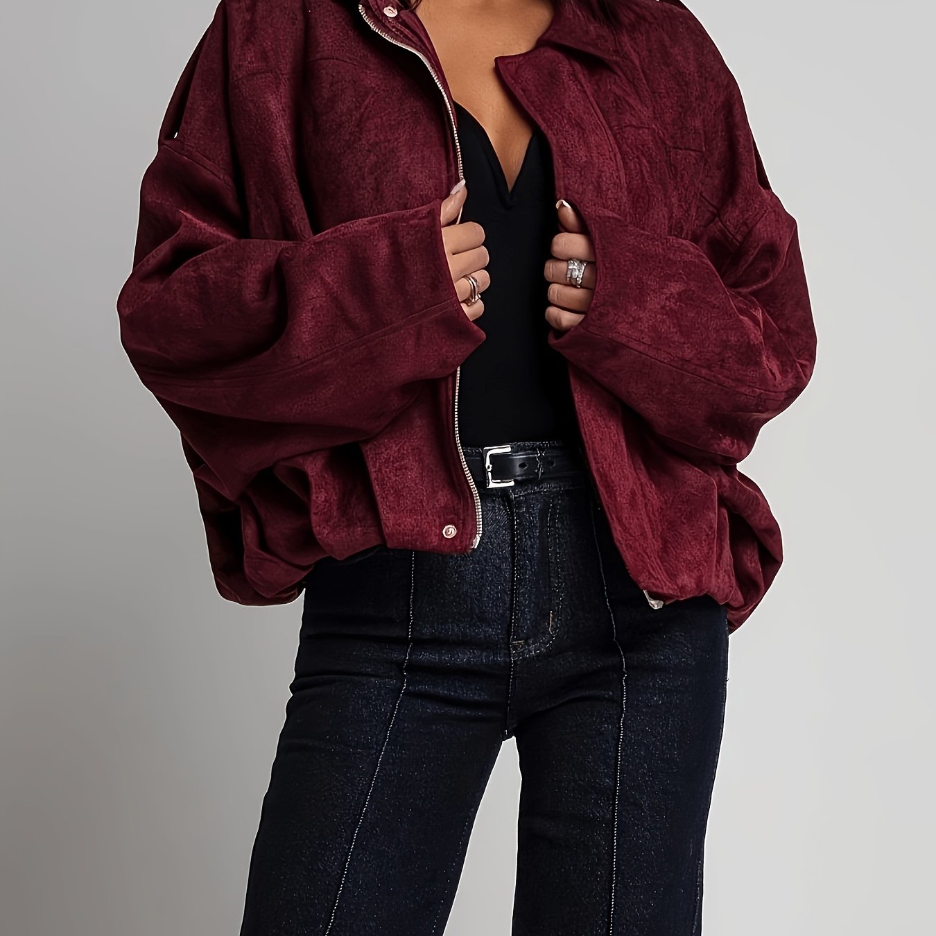 TEMU Chaqueta superior de moda casual para mujer, nueva, de estilo vintage, con solapa relajada y cremallera, para /otoño