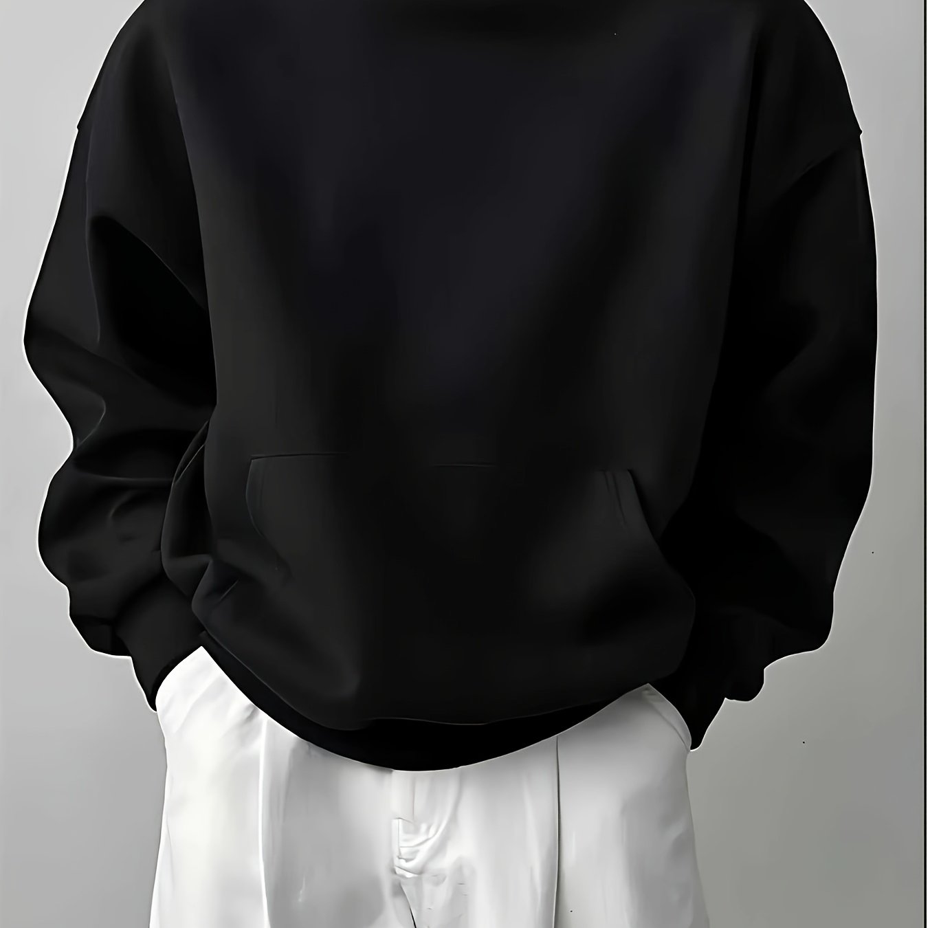 TEMU Sudadera Minimalista Negra con Bolsillo , Ropa de Abrigo Casual Unisex