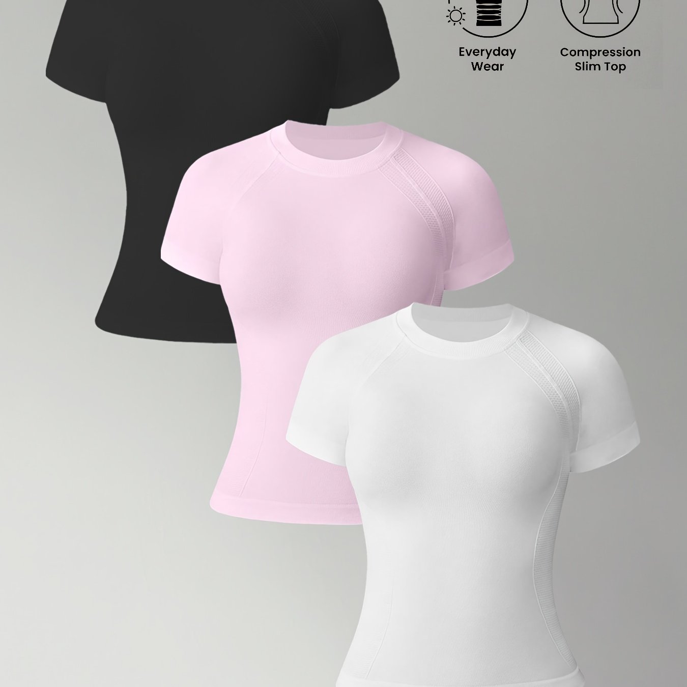 E-shop 3er-Set Einfarbige, lässige Damen Sportshirts mit kurzen Ärmeln, elastische, atmungsaktive, weiche Workout-Fitness-Shorts, T-Shirts für Damen