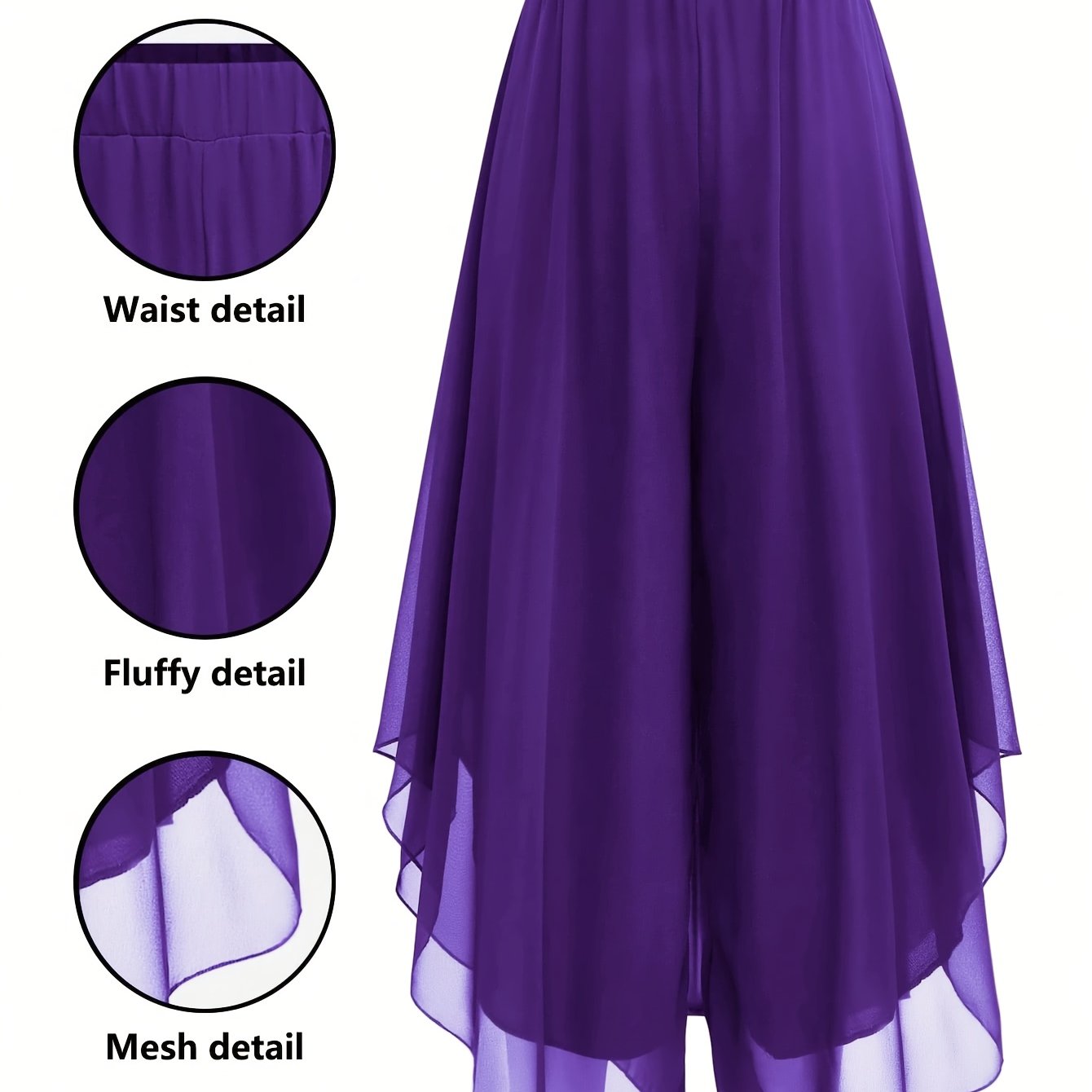 TEMU Women's Elegant Chiffon Flared Pants - Black & Gray Asymmetrical Hem, Flowy & Stylish For Casual Or Dressy Occasions, Versatile Fashion Pants |