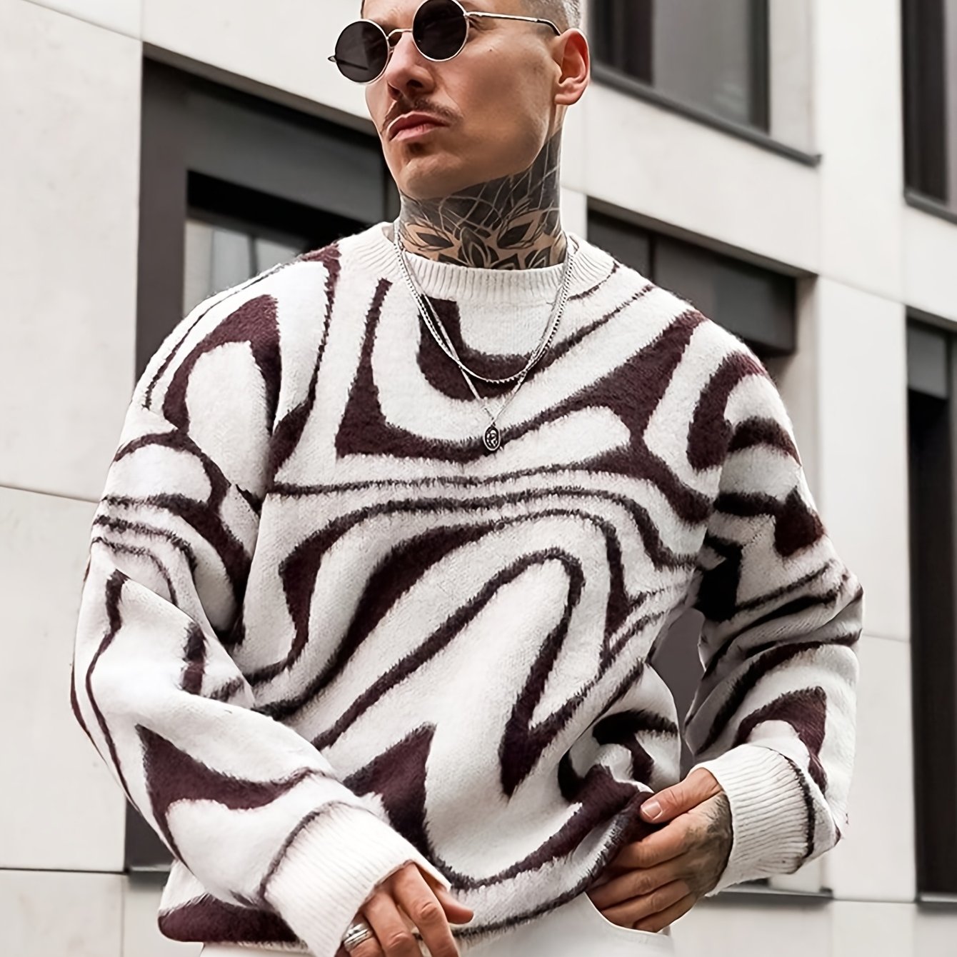 TEMU Pull pour Homme JANE DRESSINGLOG à Imprimé Tourbillon - Pull en , Chaud et pour /Hiver, Pull Décontracté à Col Ras du Cou avec Tourbillon , Pull