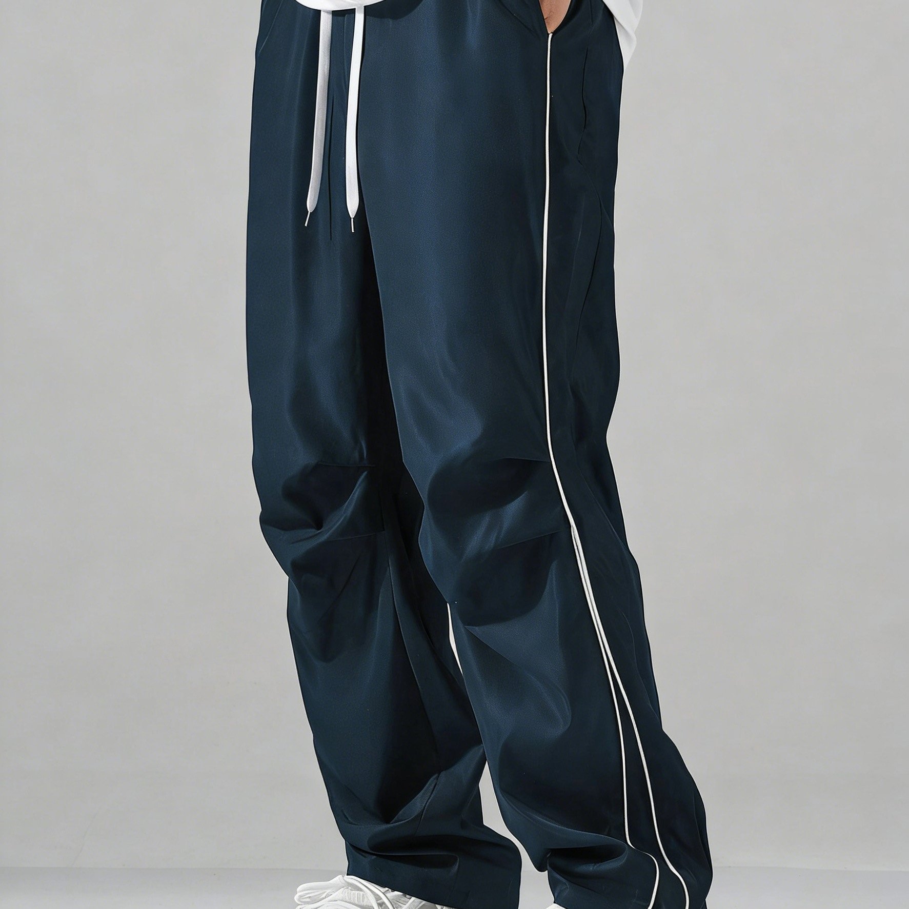 TEMU Men's Striped Windproof Sweatpants, 2026 Version - American Style, Straight-leg, Loose-fit, Drawstring Casual Sports Trousers