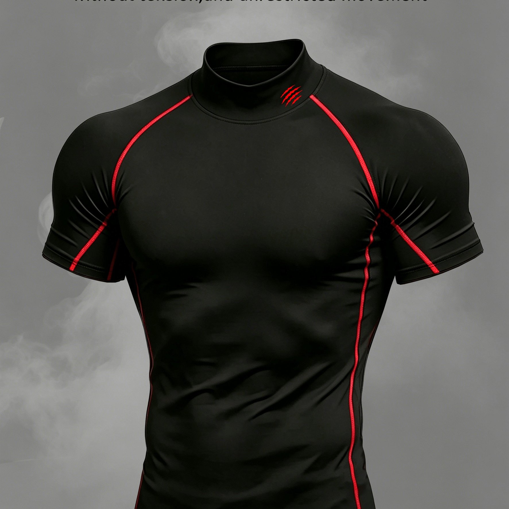 TEMU Men's Quick-dry High-stretch Fitness Shirt - High-neck Short-sleeve Training Top, Four-season Fitted Gym And Boxing Shirt With Claw Print,