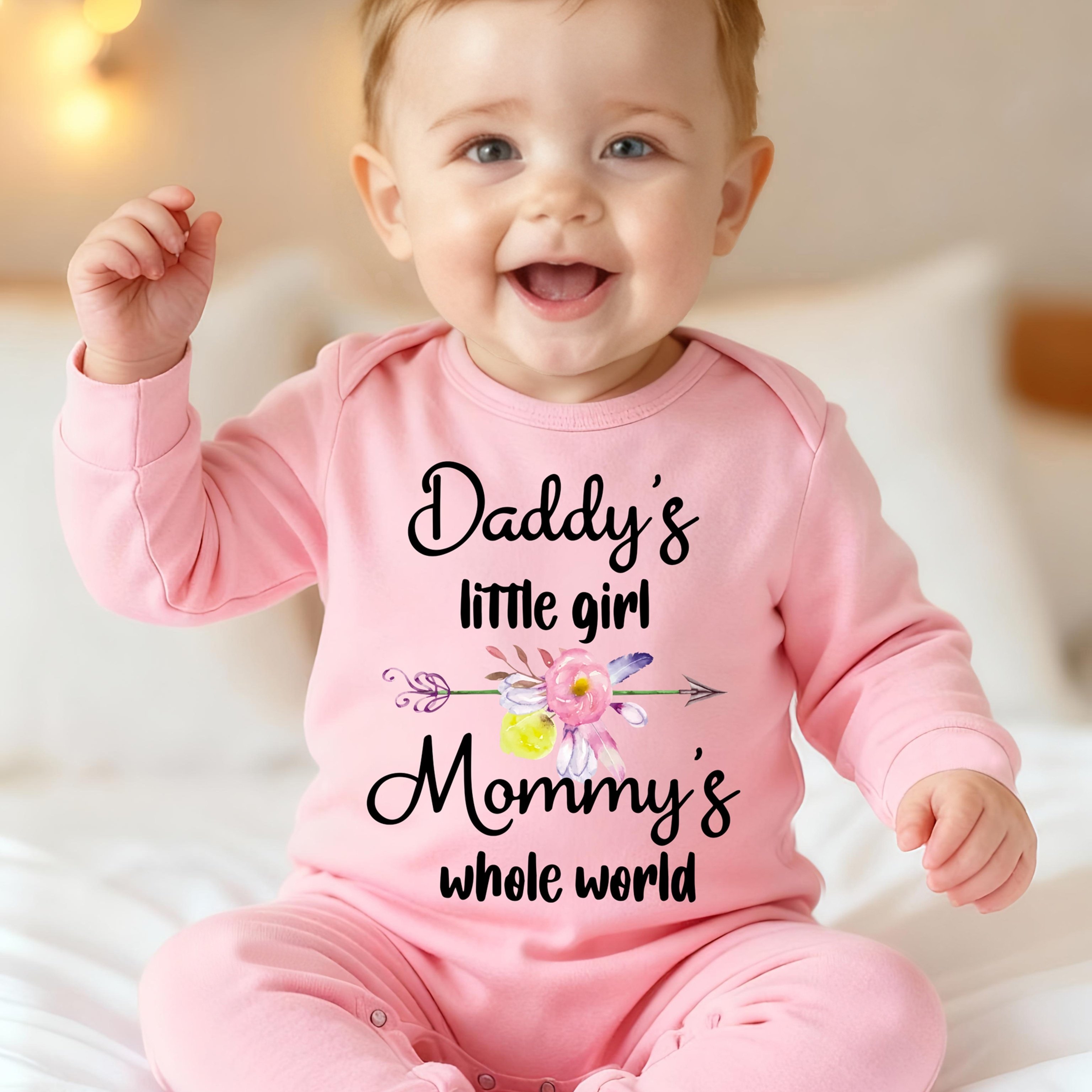 Image of Daddy's Little Girl Letter Print Newborn Footed Romper Baby Footed Climbing Suit One-piece Pregnancy Gift, For Outdoor