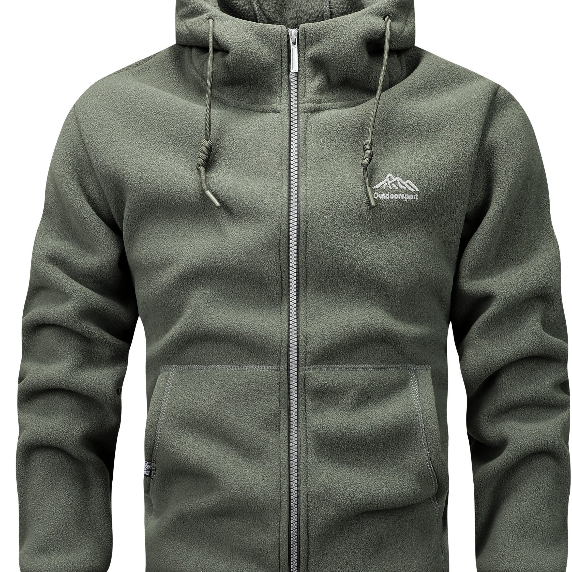 TEMU Fleece-lined Hooded Jacket - Warm, Thick Zip-up Sweatshirt For Fall/winter, Sporty Style With Drawstring & Pockets