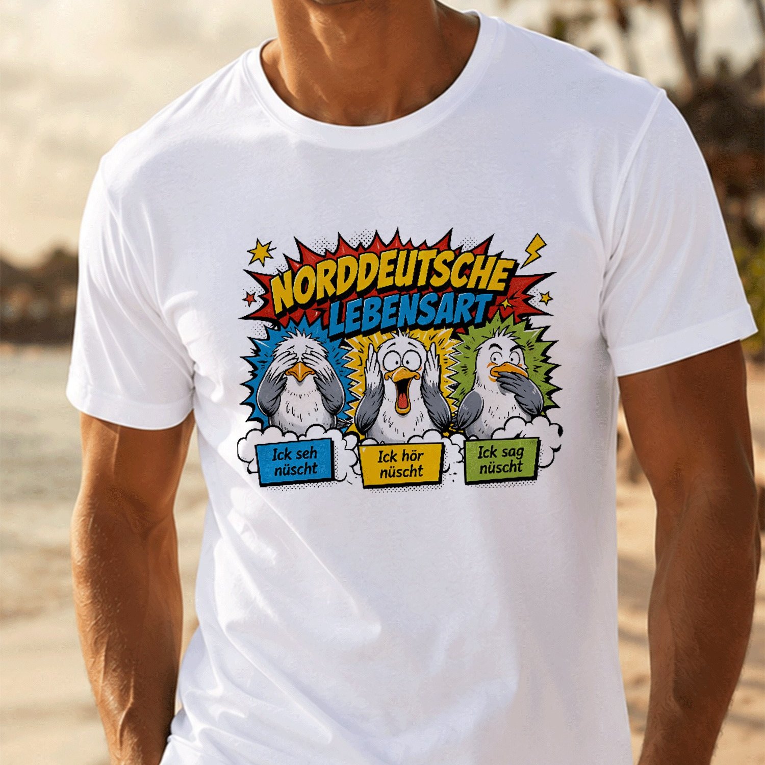 Image of Northern German Lifestyle With Text(3) For Men Summer Casual T-shirt- Lightweight Tee For Seaside Vacation, Beach Resort