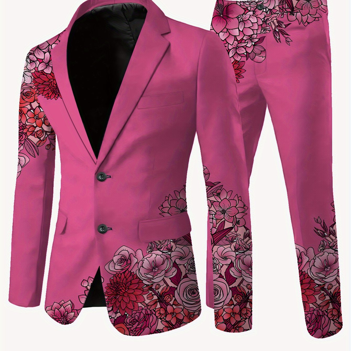 TEMU Men's Casual Fashion Suit | Long Sleeve, Lapel Collar, Pocket Details, Random Print Pattern, Stretch Fabric, Skinny Fit
