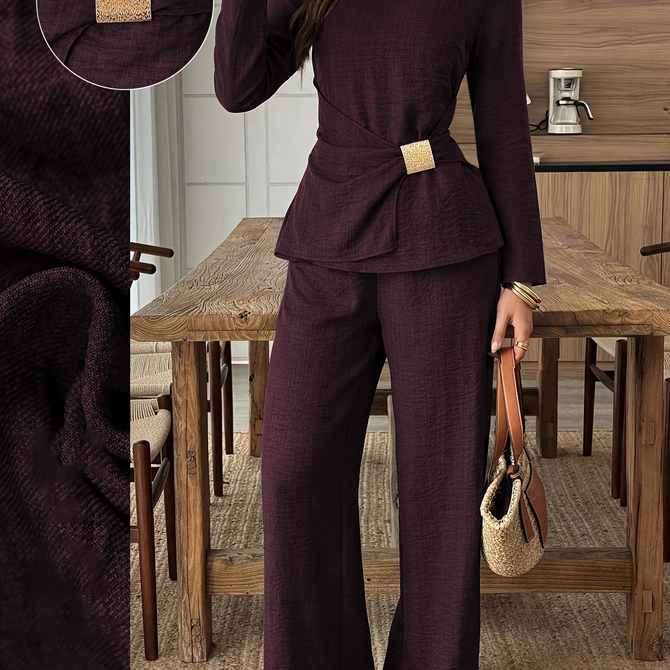 TEMU Women's Casual Set, Including And 1 Solid Color Pants